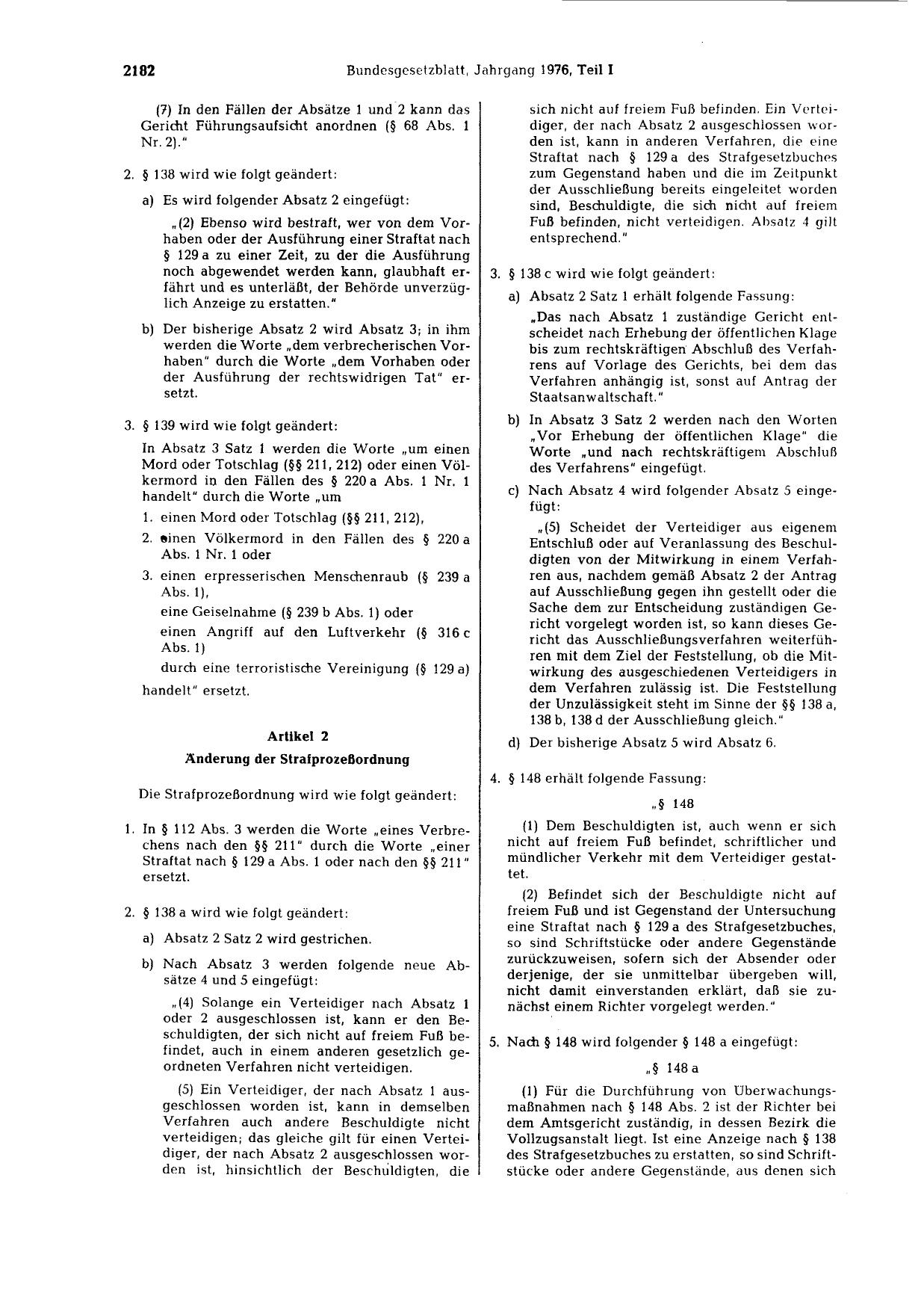 BGBl. 1976, Seite 2182 — Originalseite als Abbildung