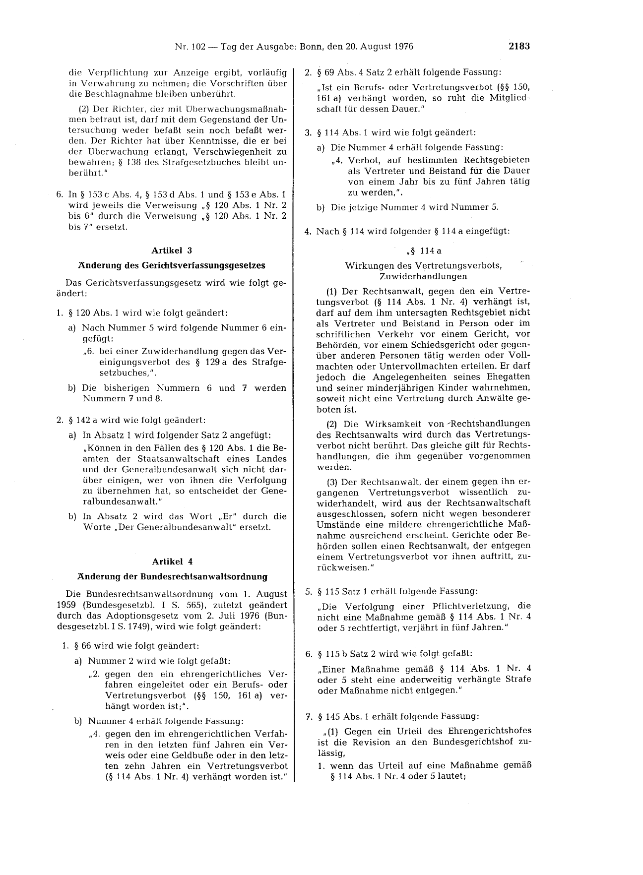 BGBl. 1976, Seite 2183 — Originalseite als Abbildung