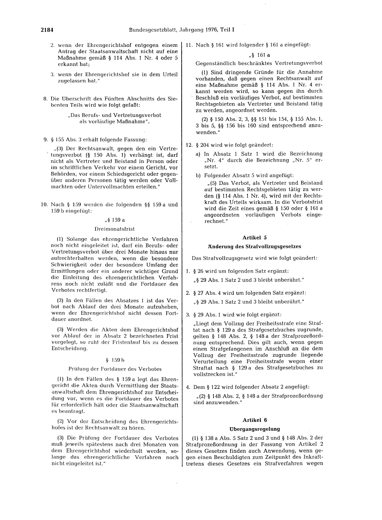 BGBl. 1976, Seite 2184 — Originalseite als Abbildung