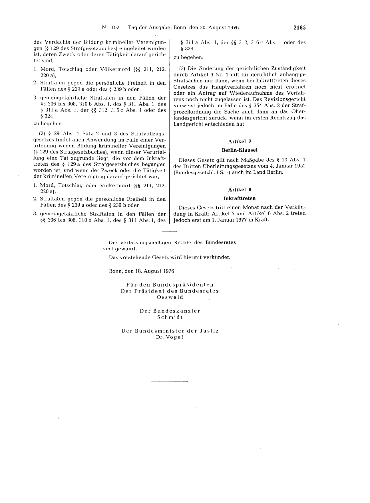 BGBl. 1976, Seite 2185 — Originalseite als Abbildung