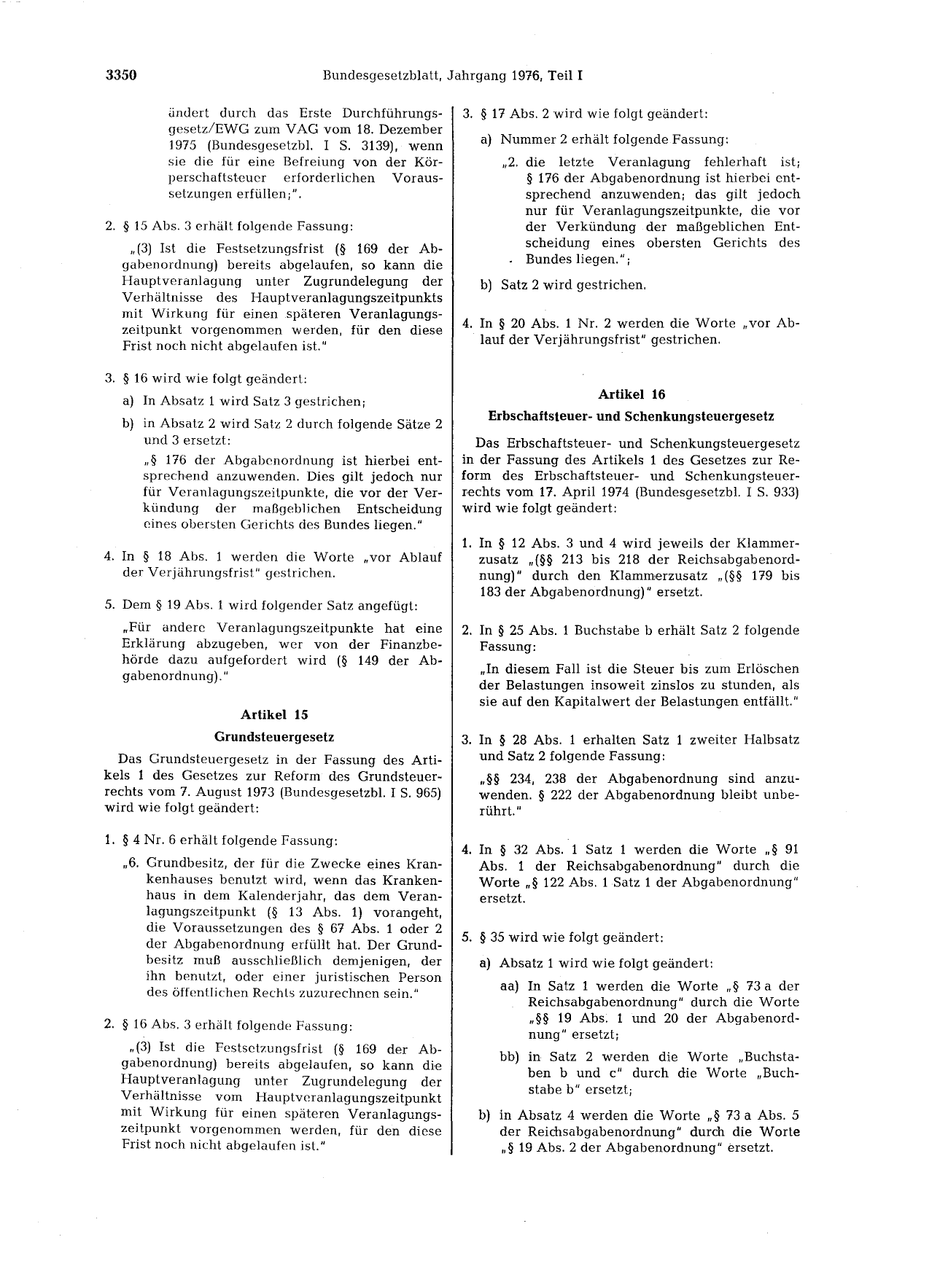 BGBl. 1976, Seite 3350 — Originalseite als Abbildung