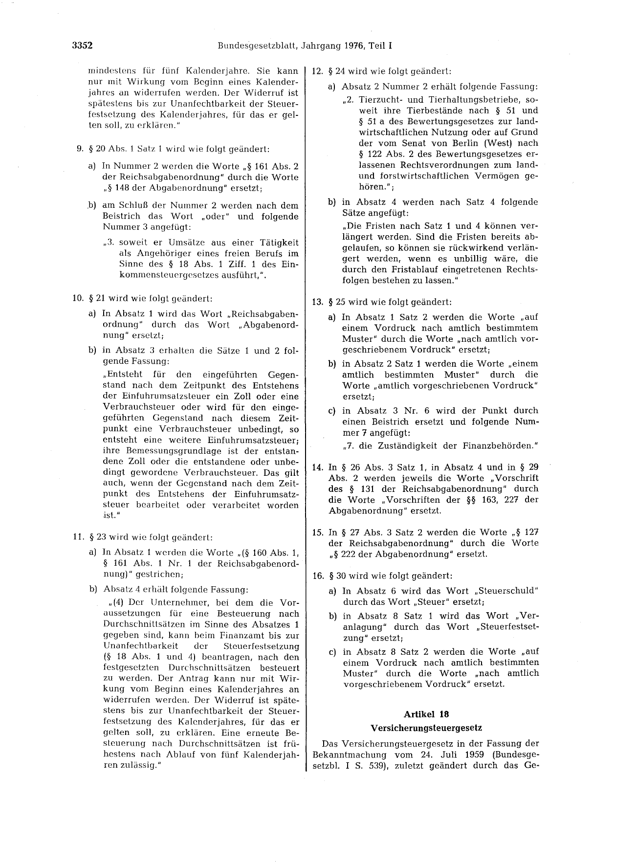 BGBl. 1976, Seite 3352 — Originalseite als Abbildung