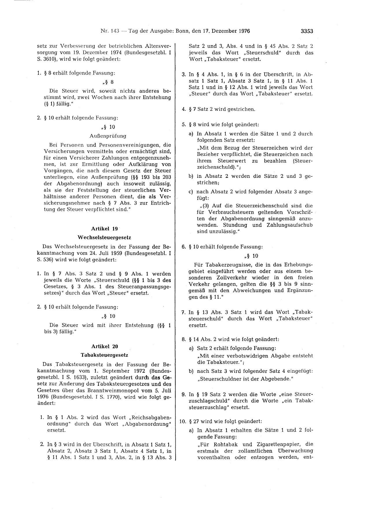 BGBl. 1976, Seite 3353 — Originalseite als Abbildung