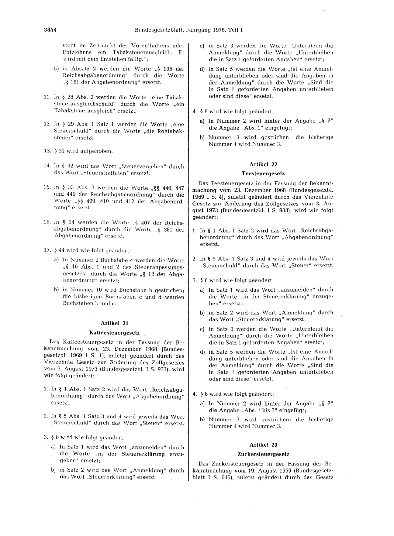 BGBl. 1976, Seite 3354 — Originalseite als Abbildung