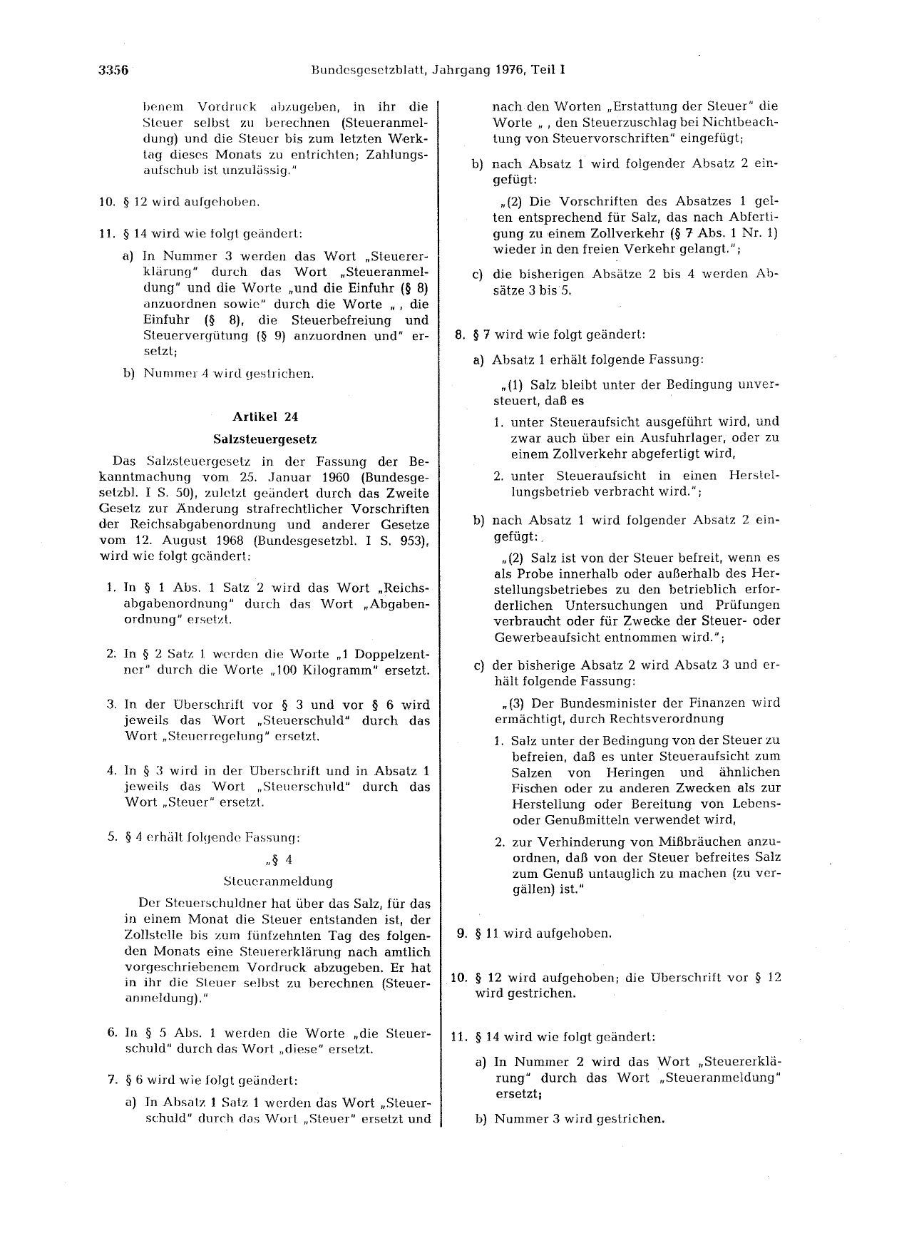 BGBl. 1976, Seite 3356 — Originalseite als Abbildung
