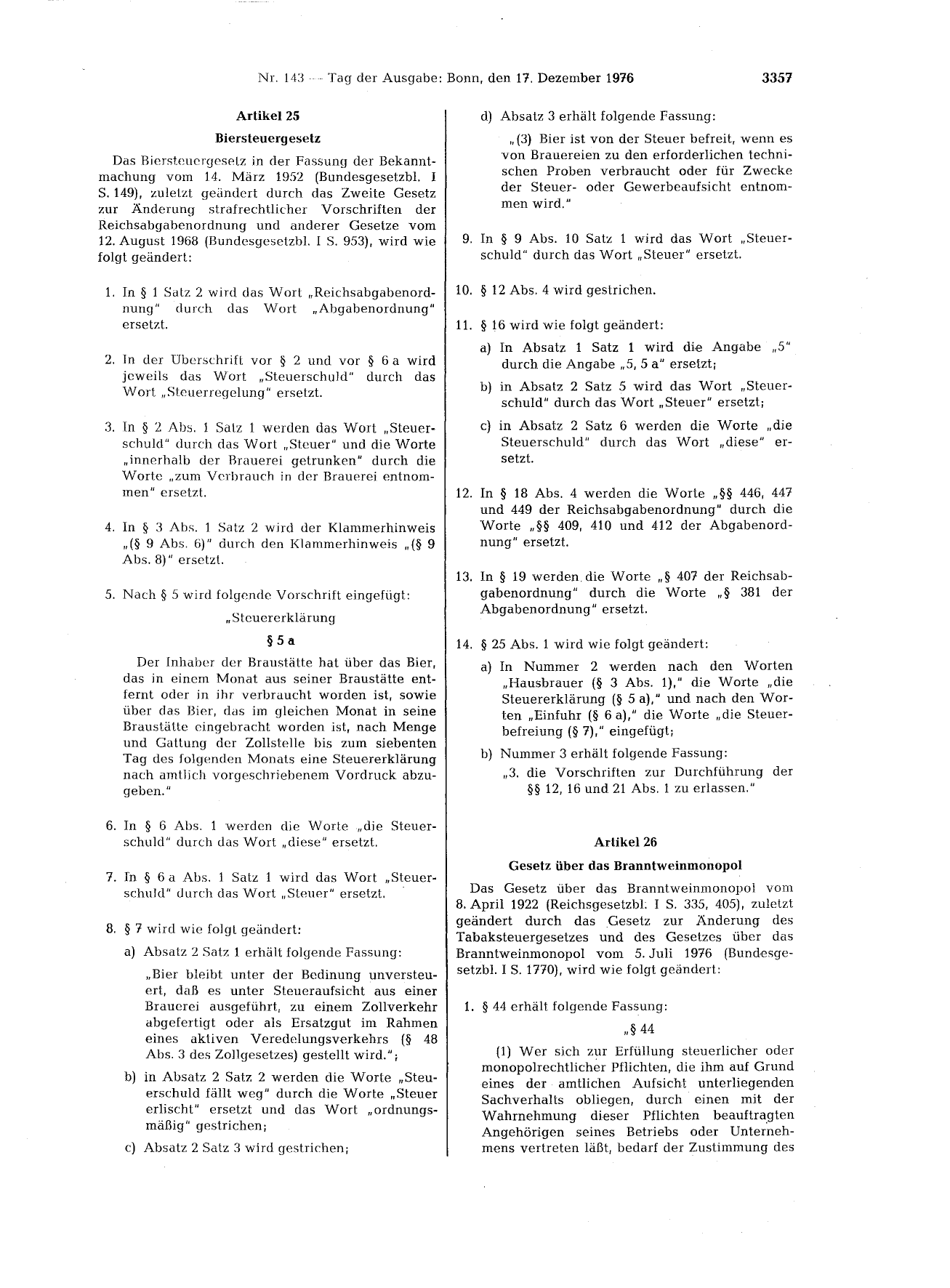 BGBl. 1976, Seite 3357 — Originalseite als Abbildung