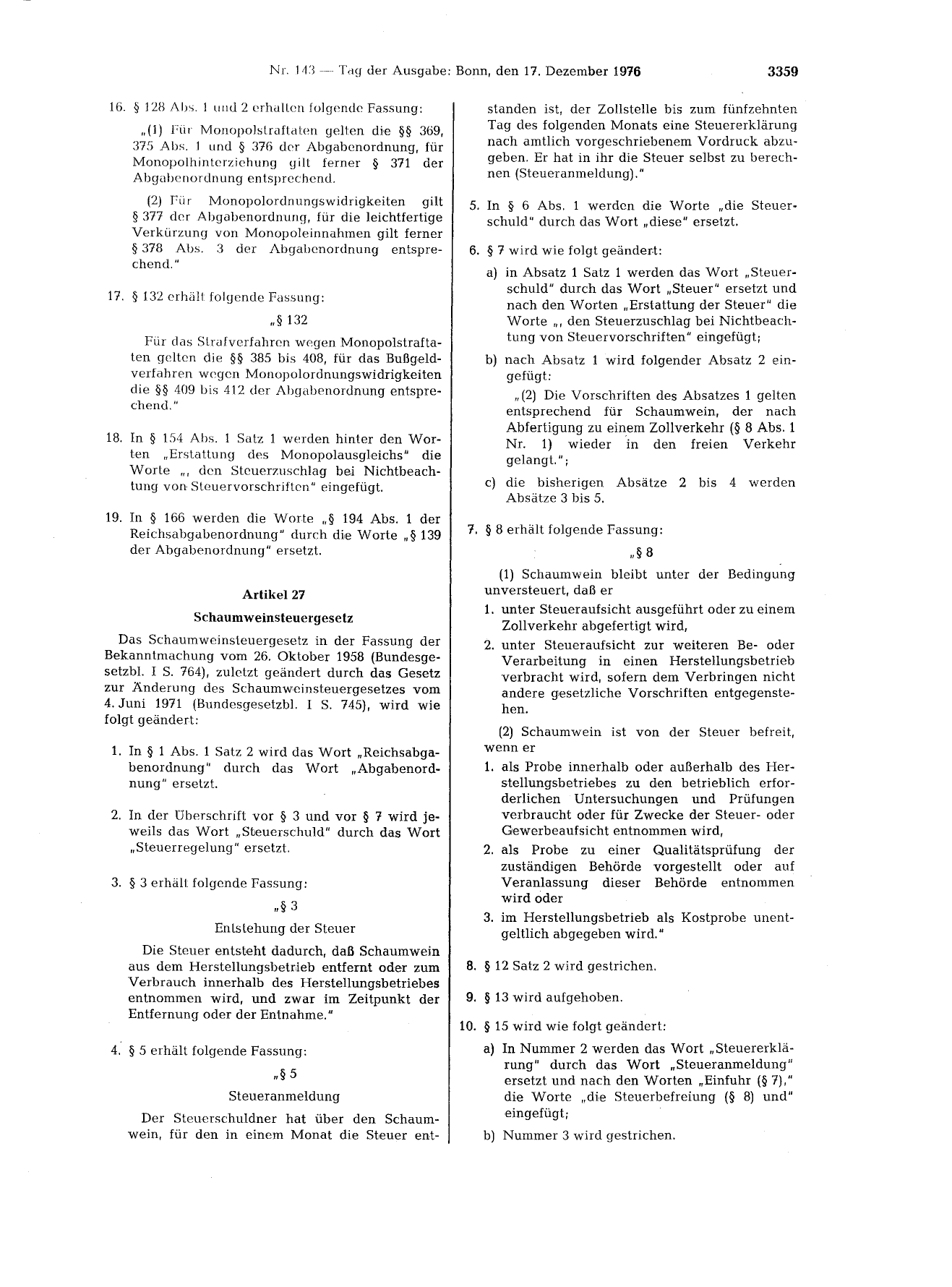 BGBl. 1976, Seite 3359 — Originalseite als Abbildung