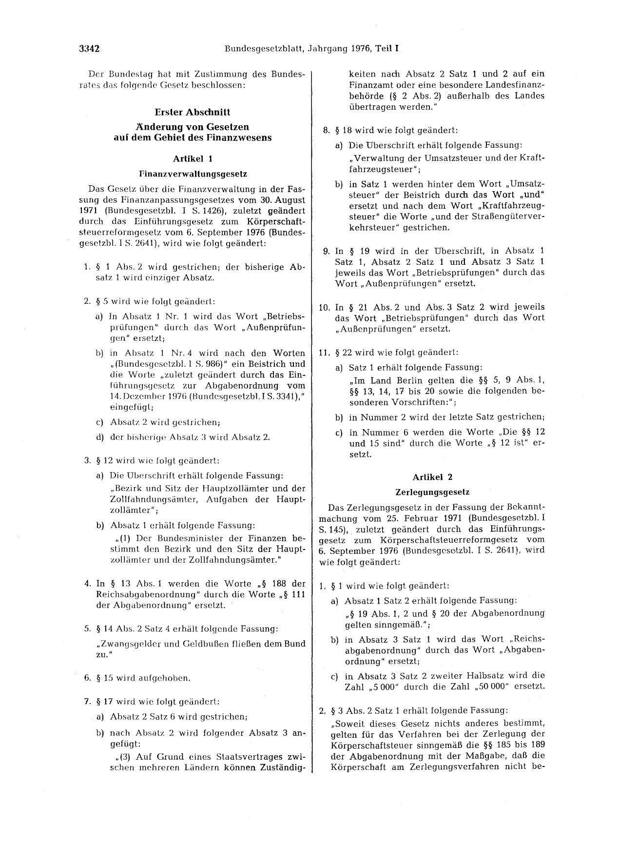 BGBl. 1976, Seite 3342 — Originalseite als Abbildung