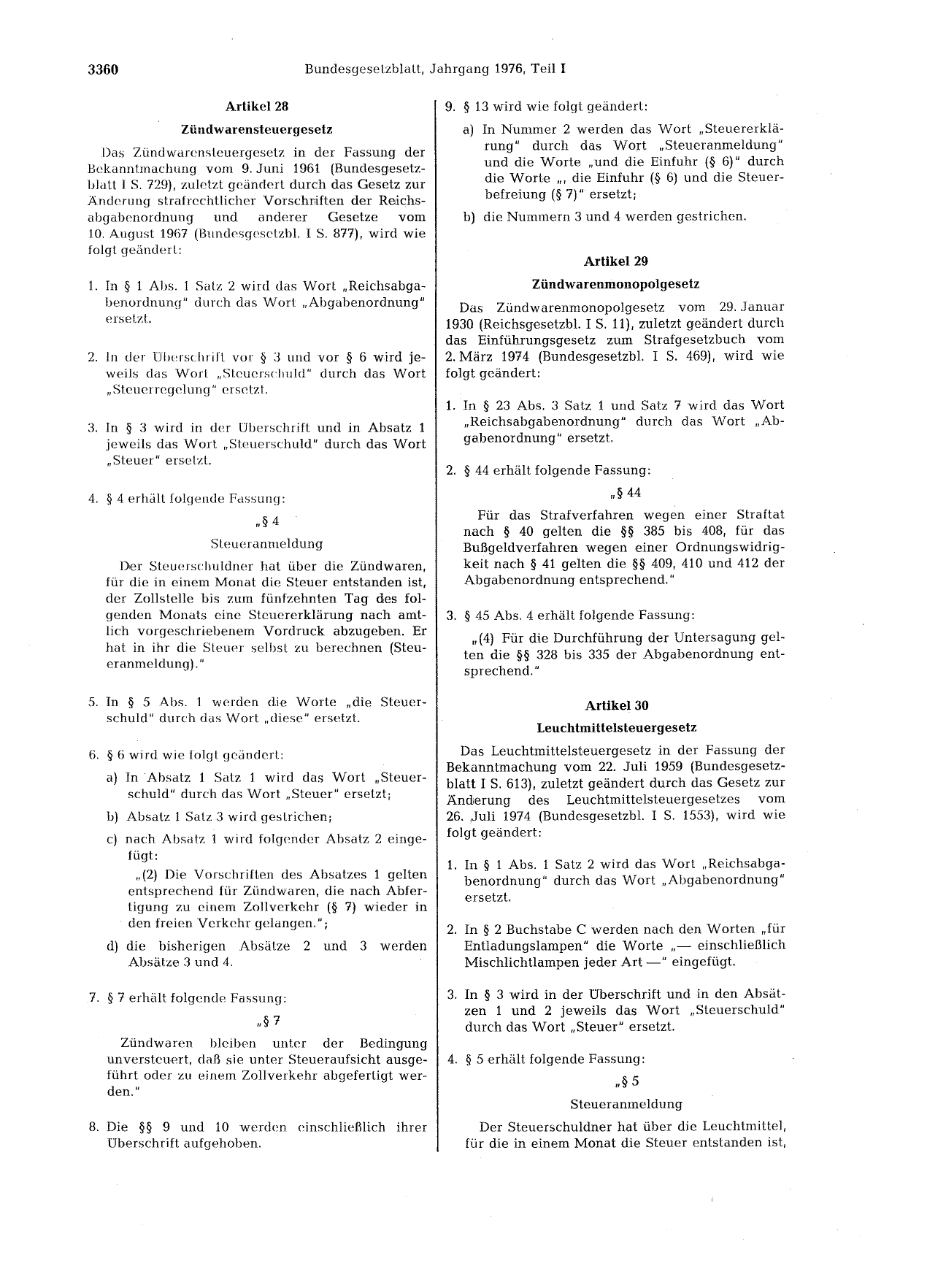 BGBl. 1976, Seite 3360 — Originalseite als Abbildung