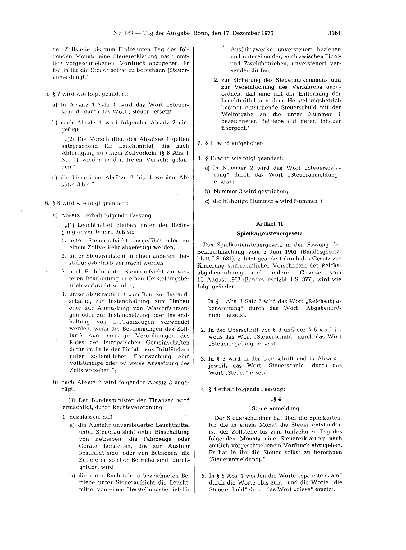 BGBl. 1976, Seite 3361 — Originalseite als Abbildung