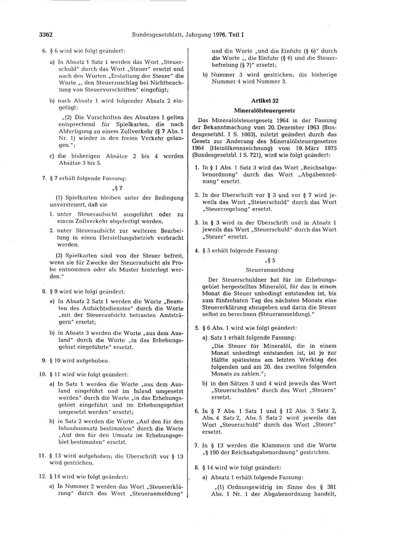 BGBl. 1976, Seite 3362 — Originalseite als Abbildung