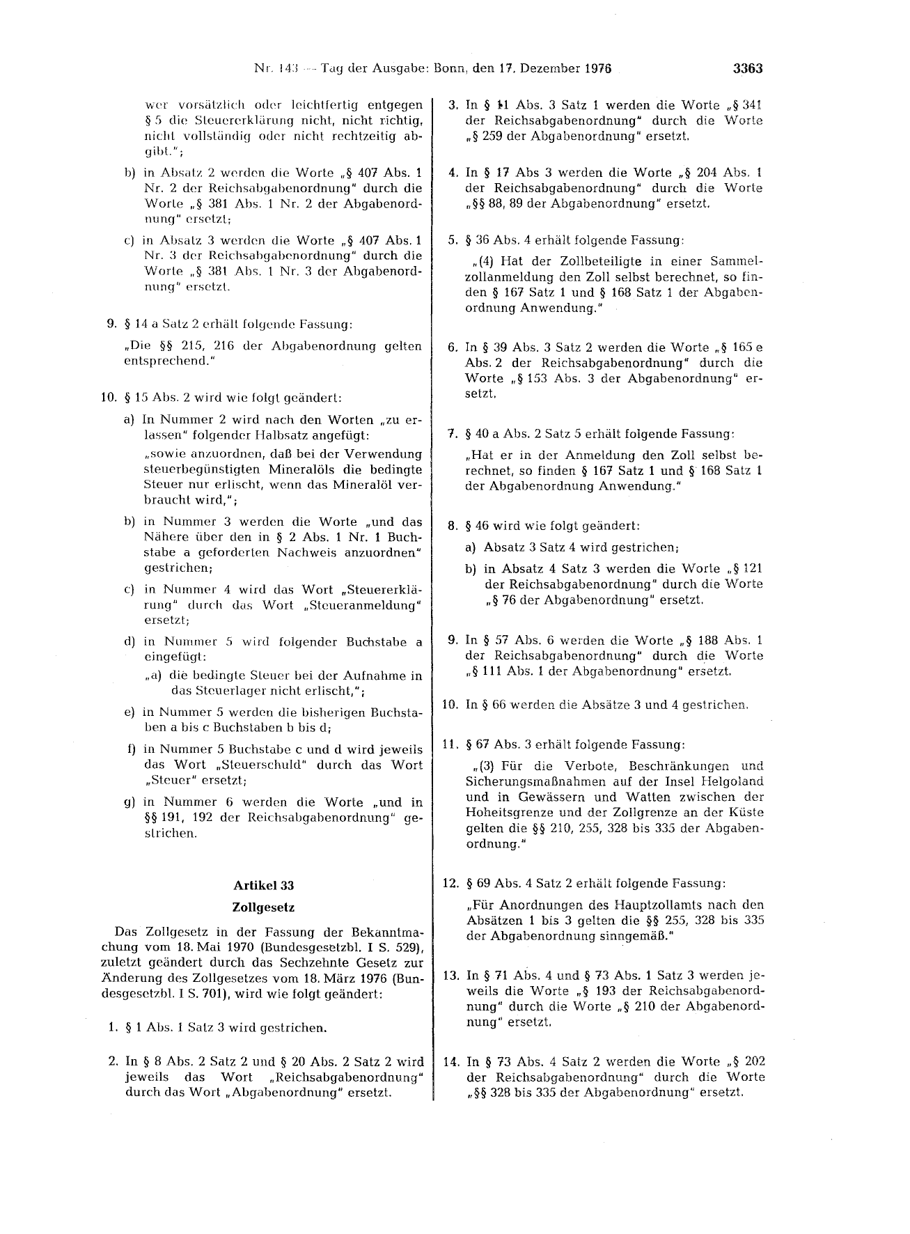 BGBl. 1976, Seite 3363 — Originalseite als Abbildung
