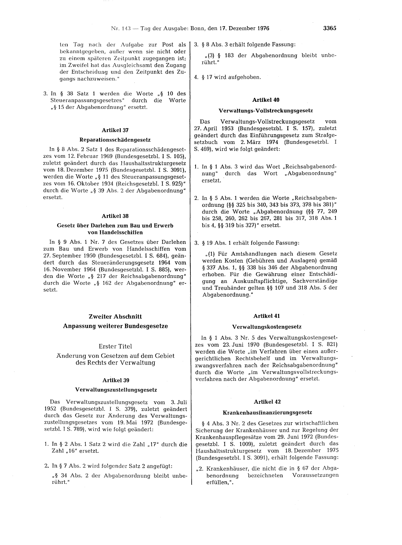 BGBl. 1976, Seite 3365 — Originalseite als Abbildung