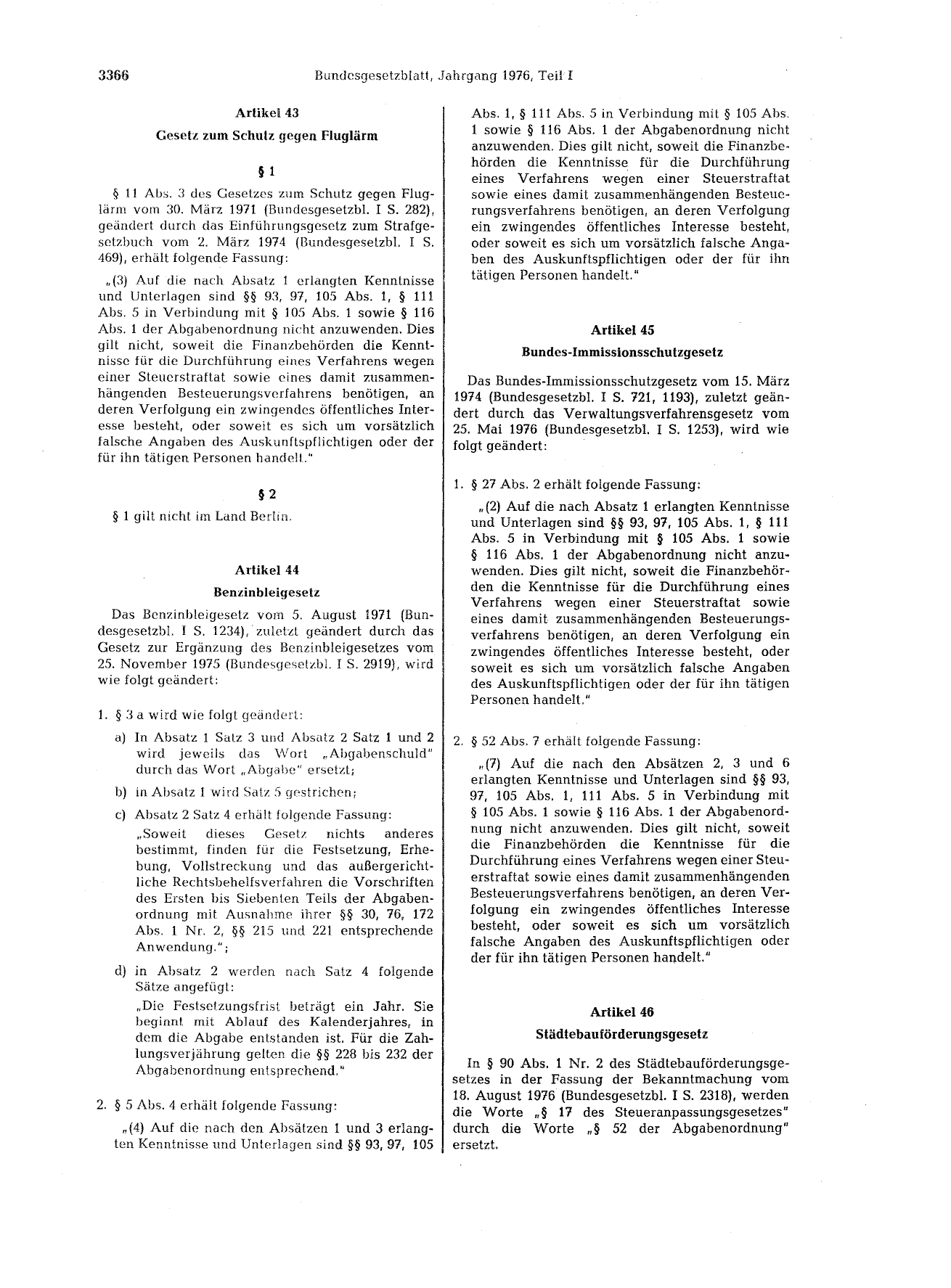 BGBl. 1976, Seite 3366 — Originalseite als Abbildung