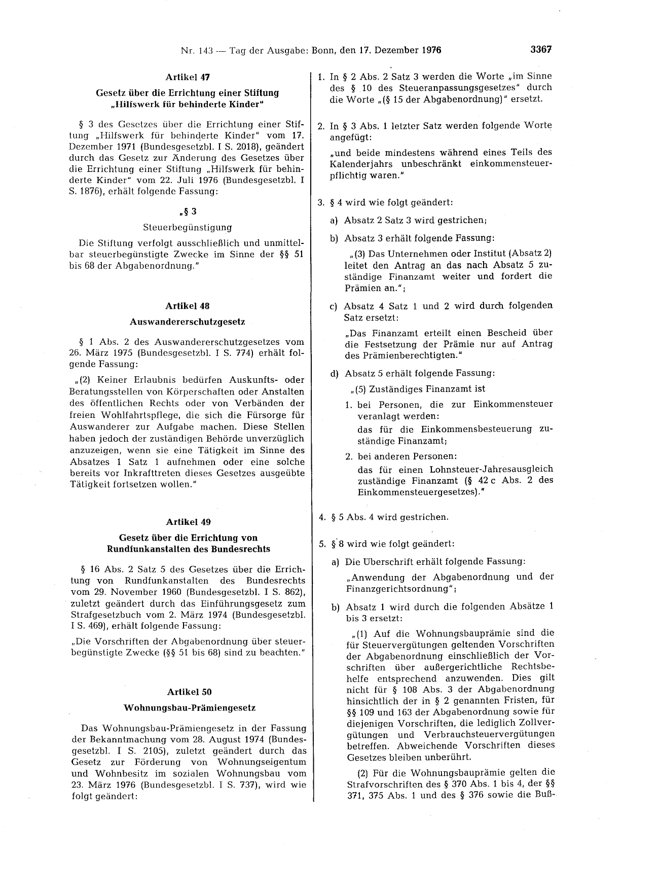 BGBl. 1976, Seite 3367 — Originalseite als Abbildung