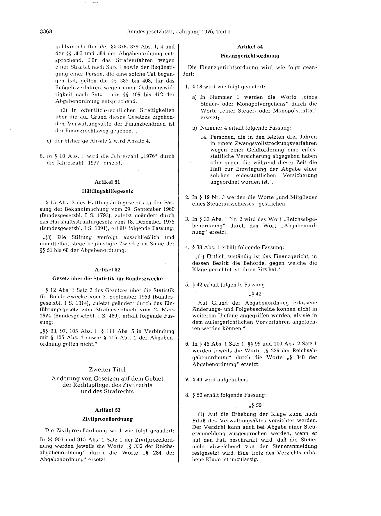 BGBl. 1976, Seite 3368 — Originalseite als Abbildung