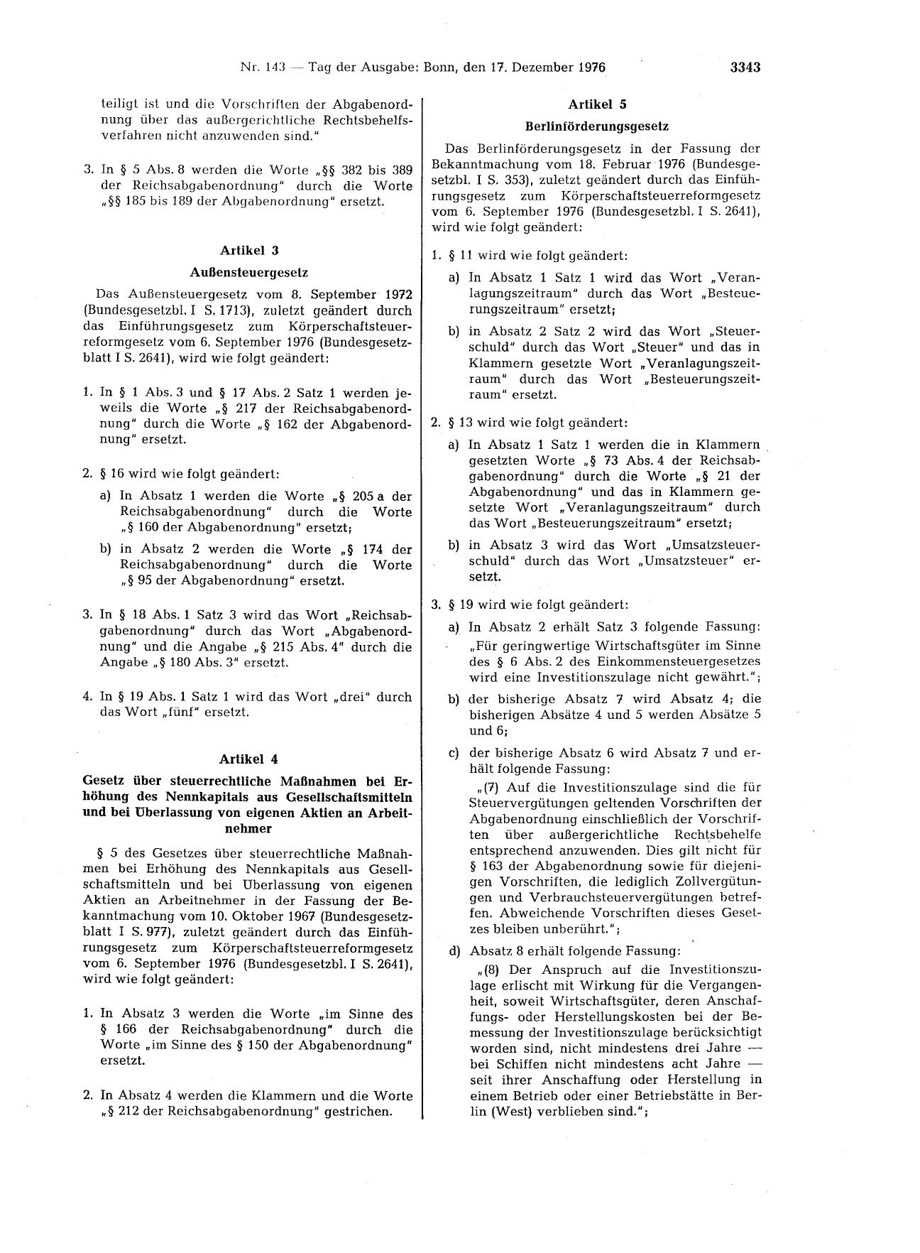 BGBl. 1976, Seite 3343 — Originalseite als Abbildung