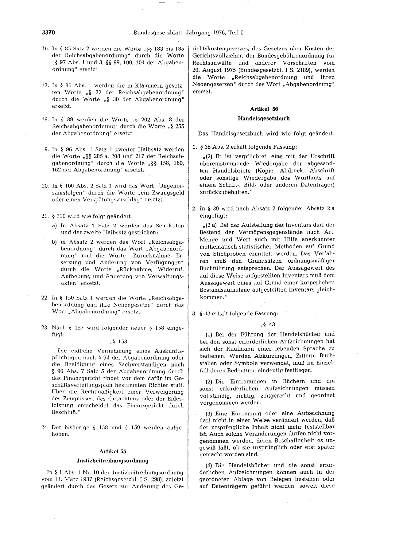 BGBl. 1976, Seite 3370 — Originalseite als Abbildung