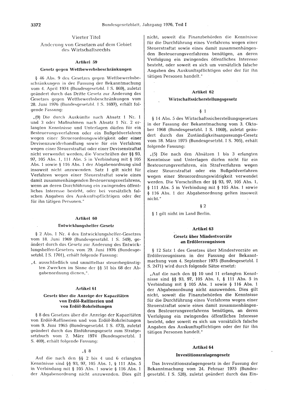 BGBl. 1976, Seite 3372 — Originalseite als Abbildung