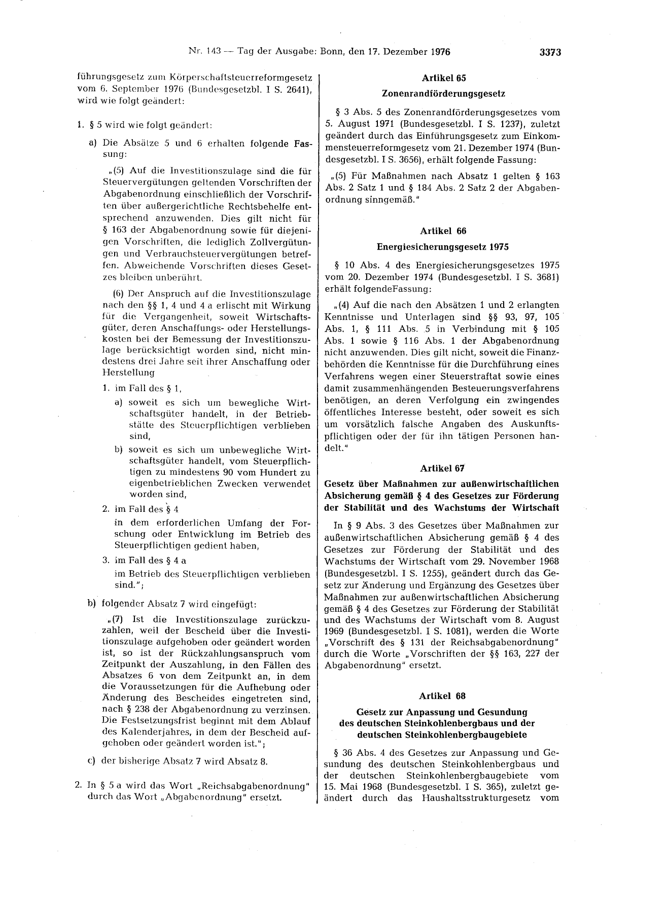 BGBl. 1976, Seite 3313 — Originalseite als Abbildung