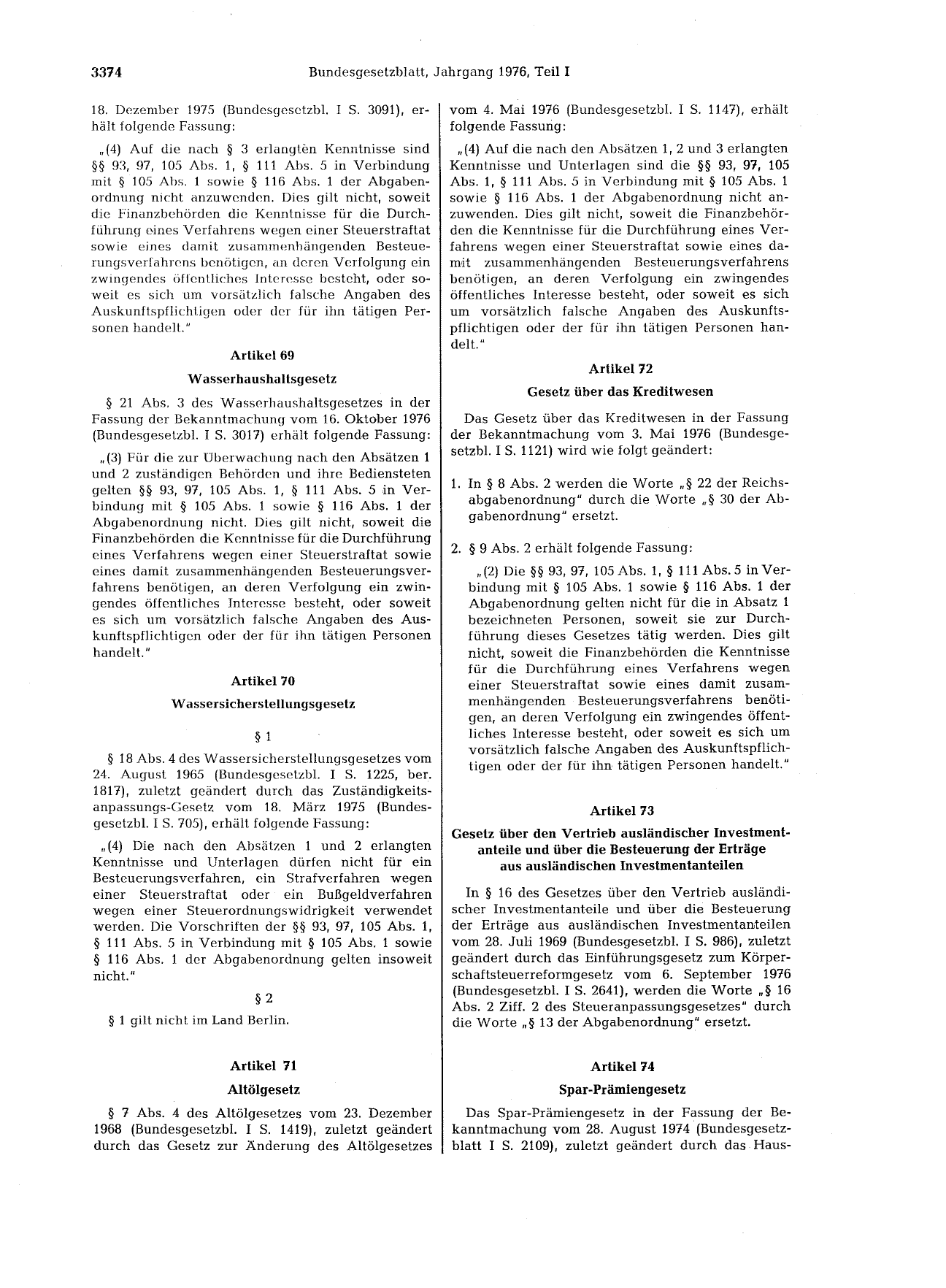 BGBl. 1976, Seite 3374 — Originalseite als Abbildung