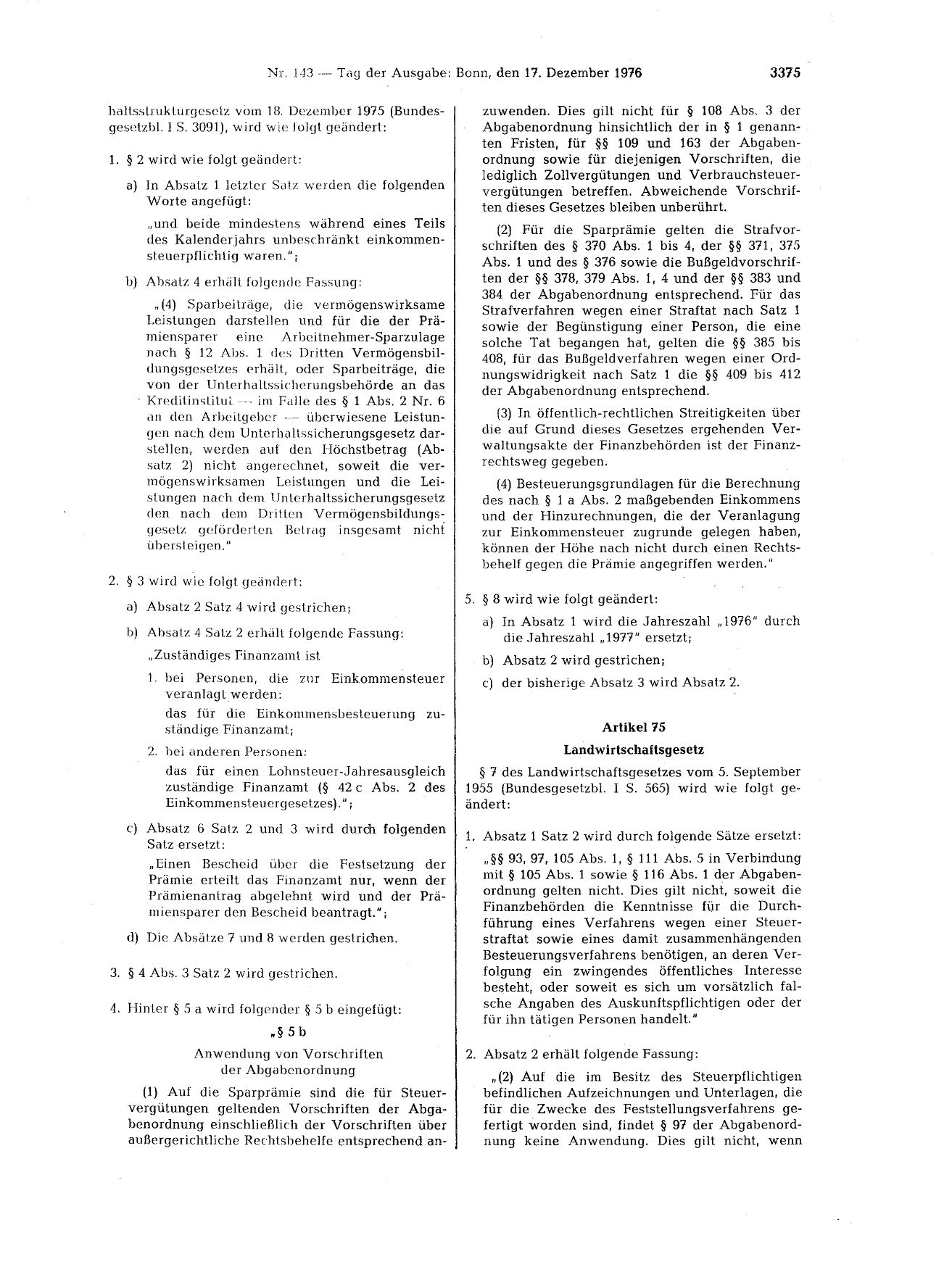 BGBl. 1976, Seite 3315 — Originalseite als Abbildung
