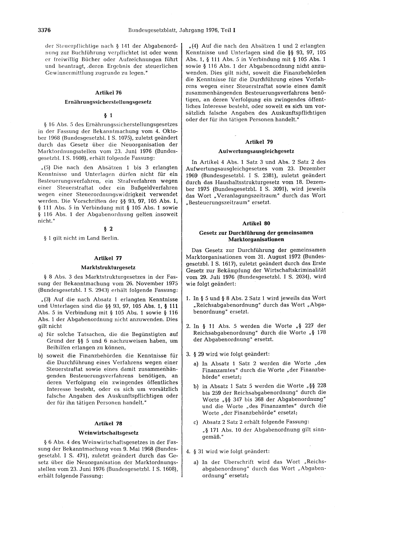 BGBl. 1976, Seite 3316 — Originalseite als Abbildung