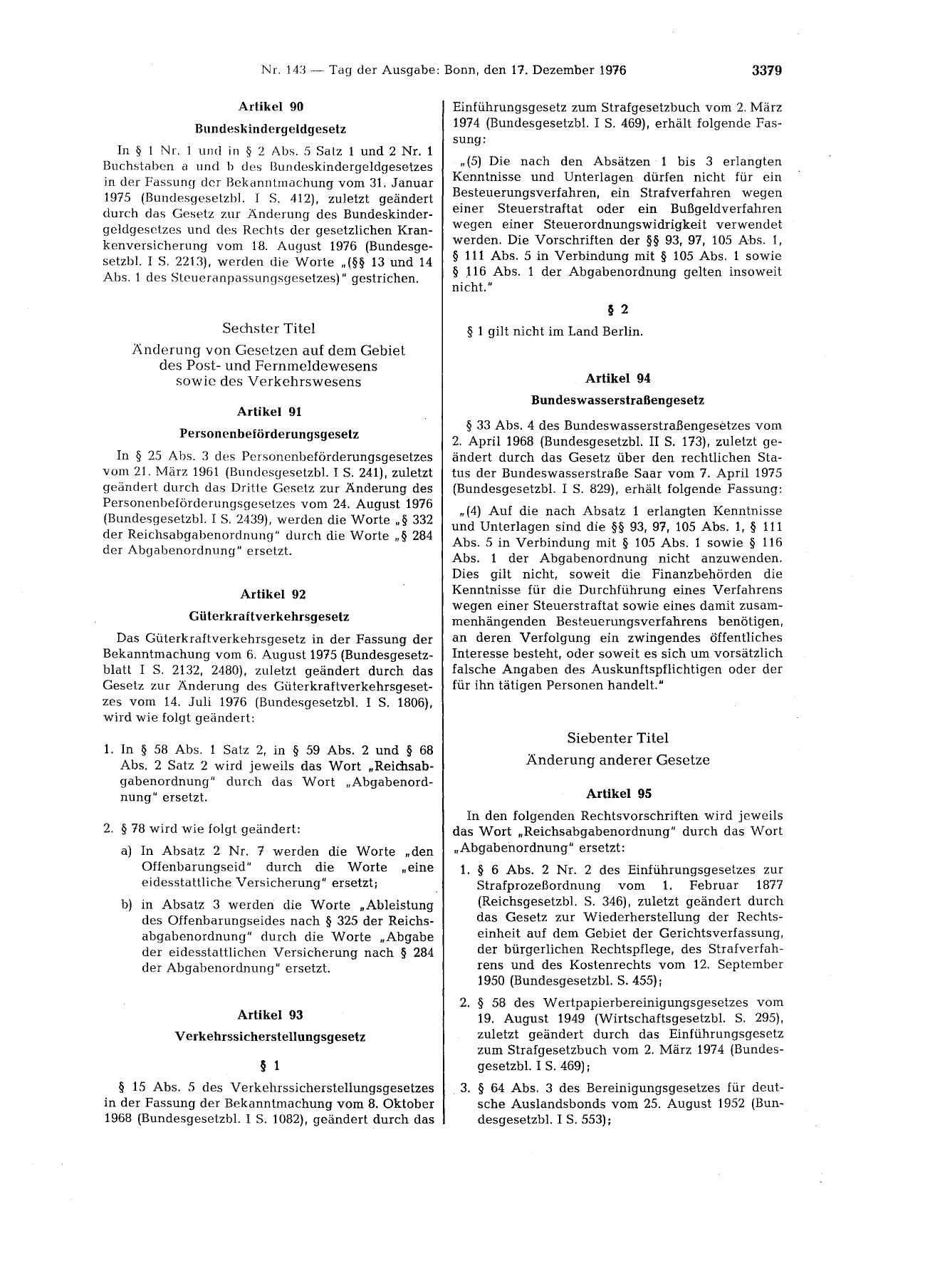 BGBl. 1976, Seite 3379 — Originalseite als Abbildung
