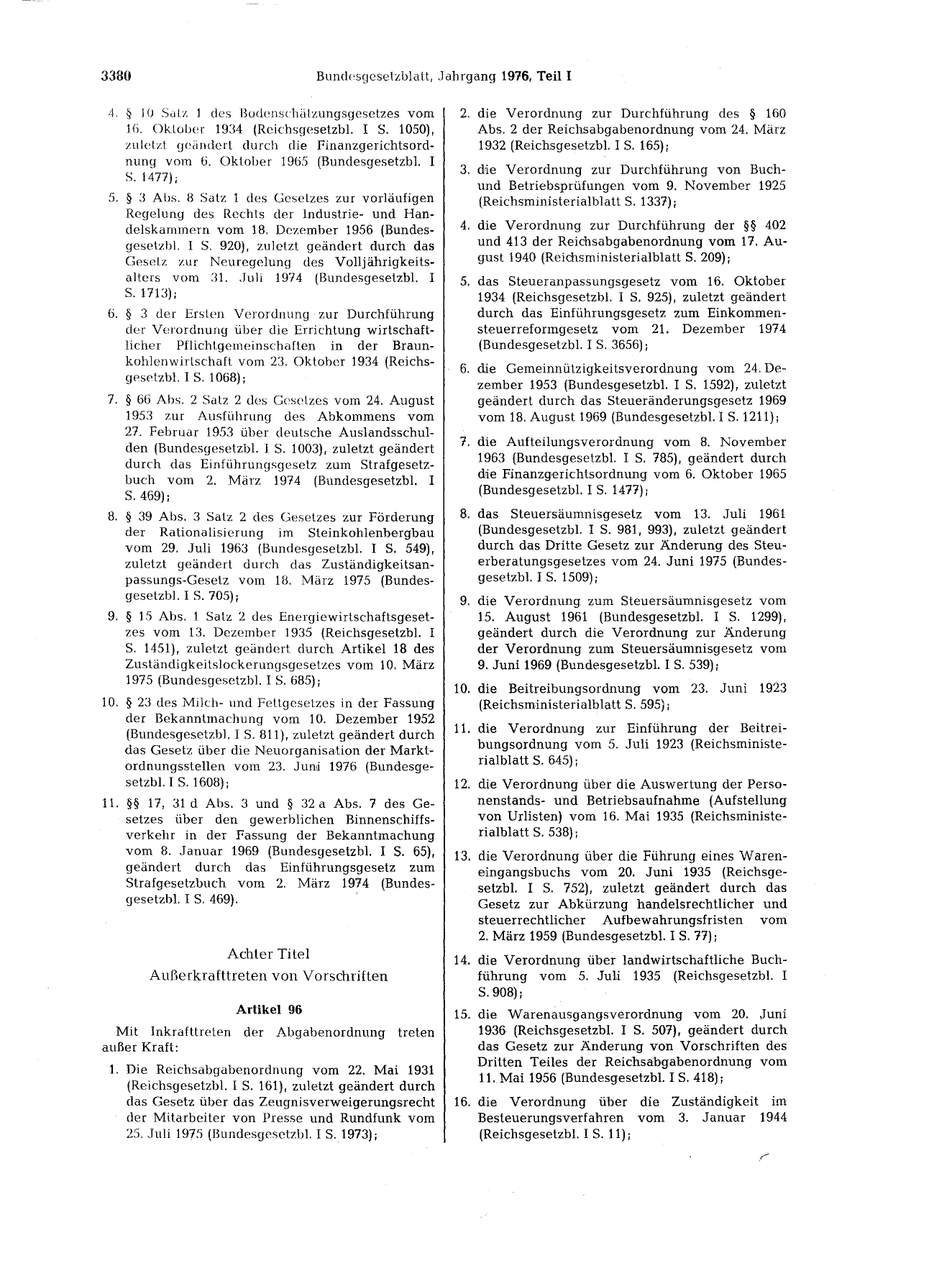 BGBl. 1976, Seite 3380 — Originalseite als Abbildung