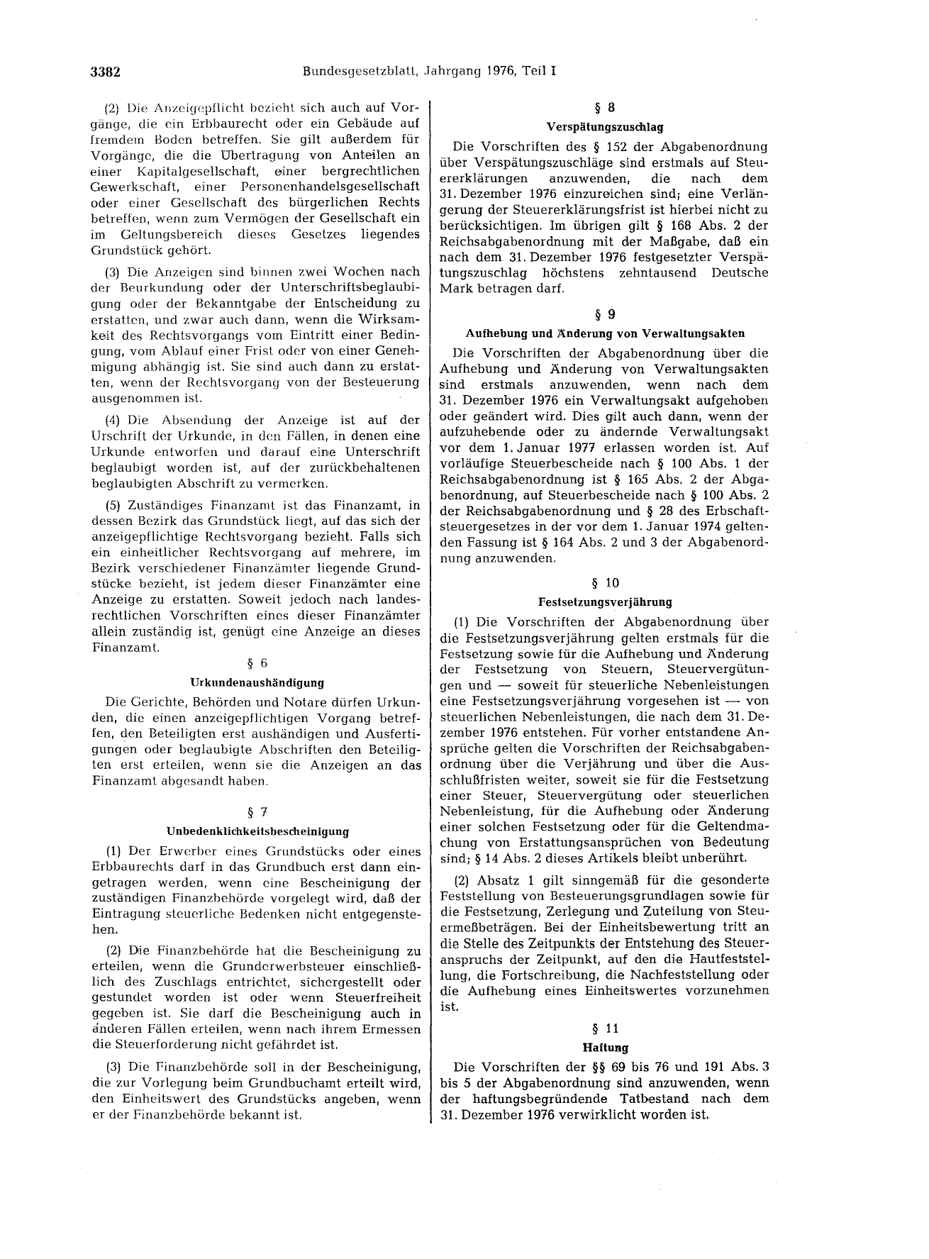 BGBl. 1976, Seite 3382 — Originalseite als Abbildung