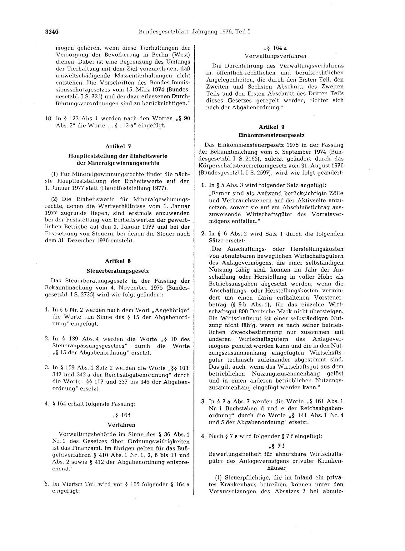 BGBl. 1976, Seite 3346 — Originalseite als Abbildung