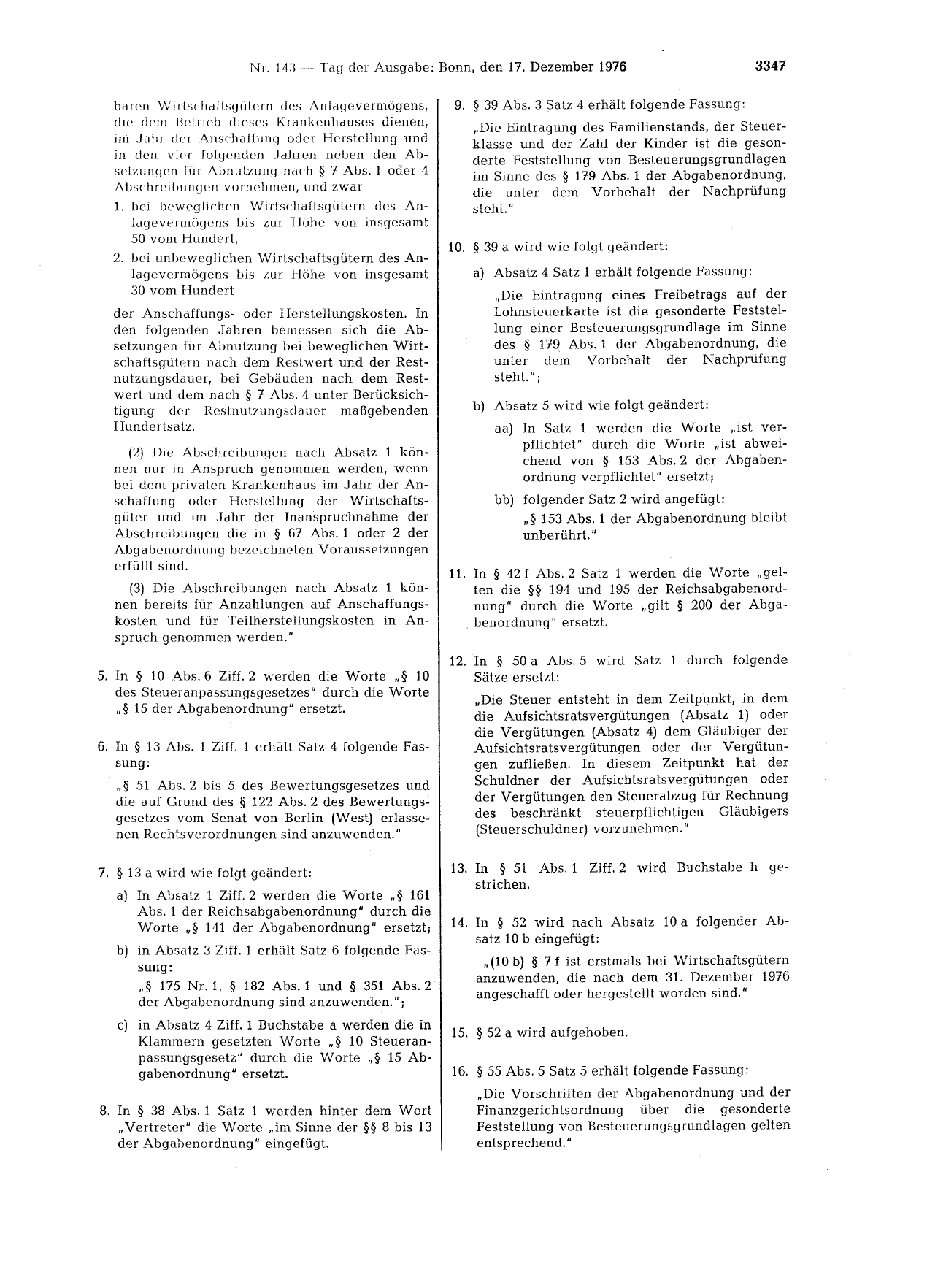 BGBl. 1976, Seite 3347 — Originalseite als Abbildung