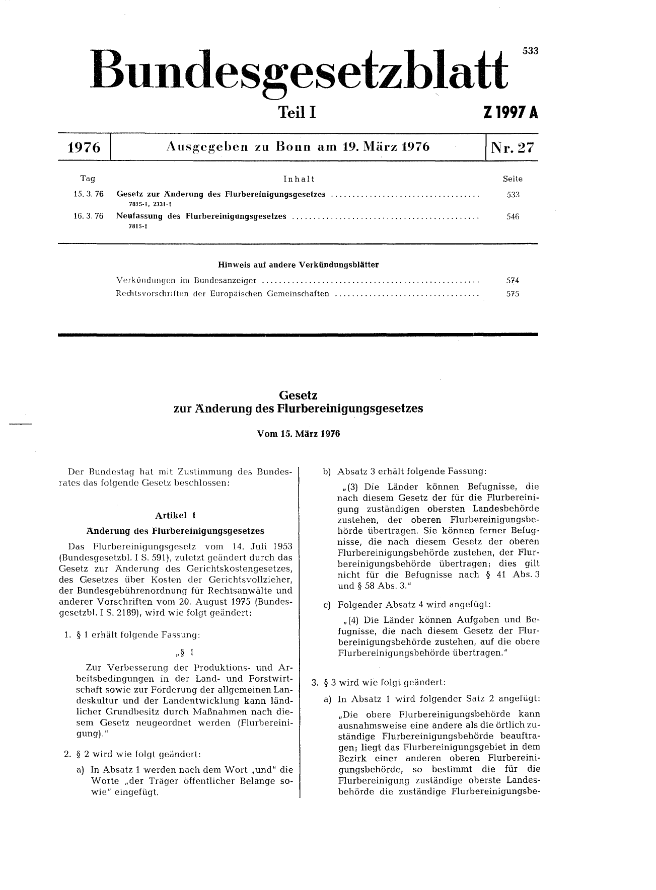 BGBl. 1976, Seite 533 — Originalseite als Abbildung
