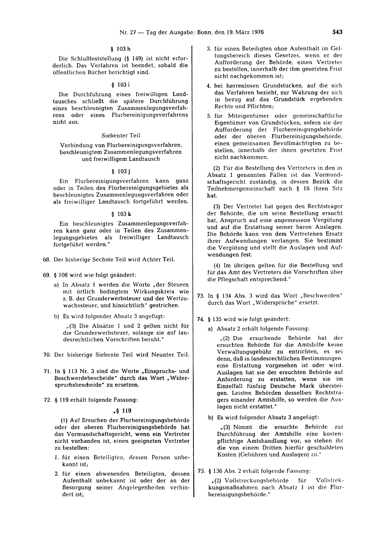 BGBl. 1976, Seite 543 — Originalseite als Abbildung