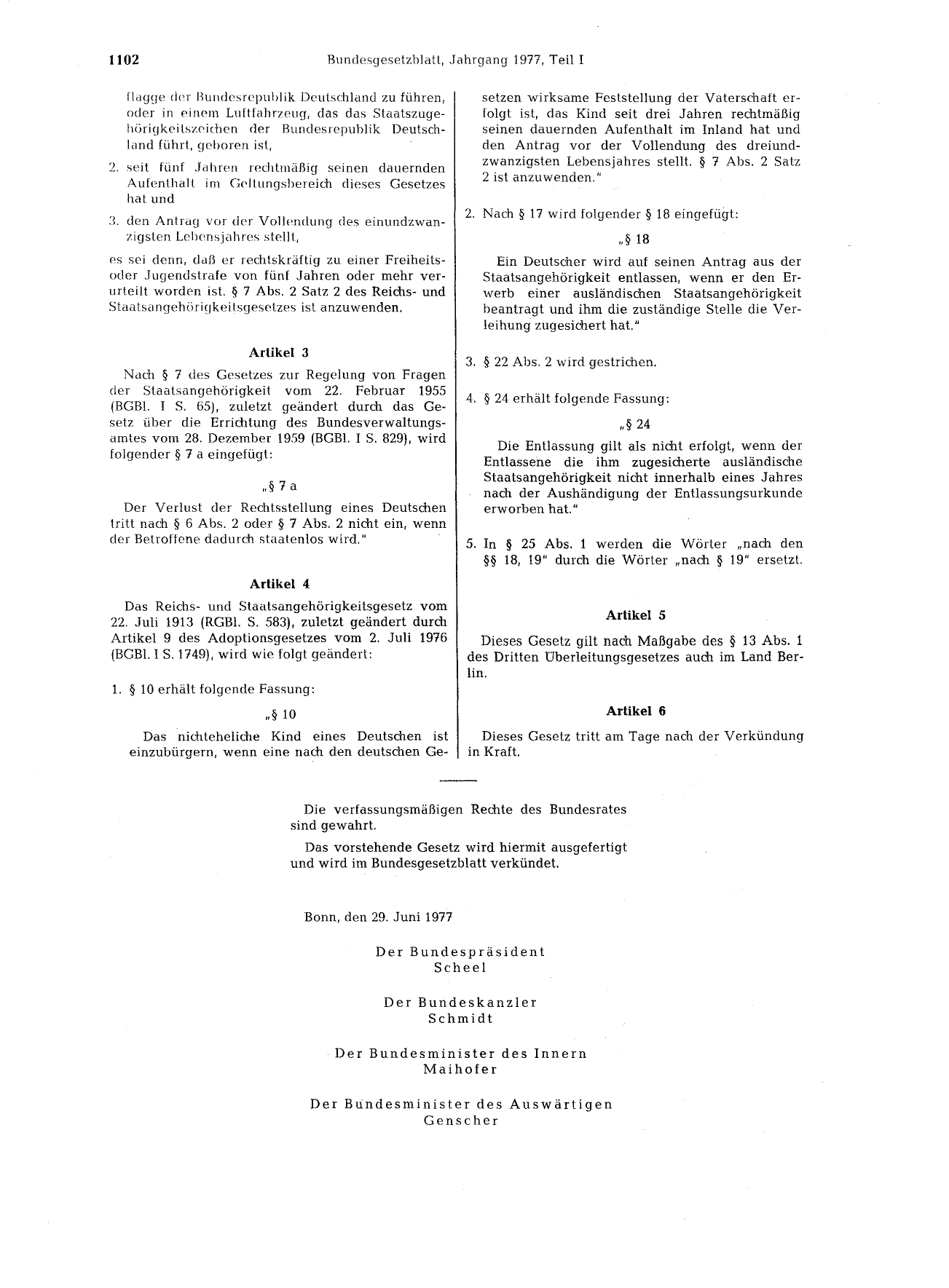 BGBl. 1977, Seite 1102 — Originalseite als Abbildung