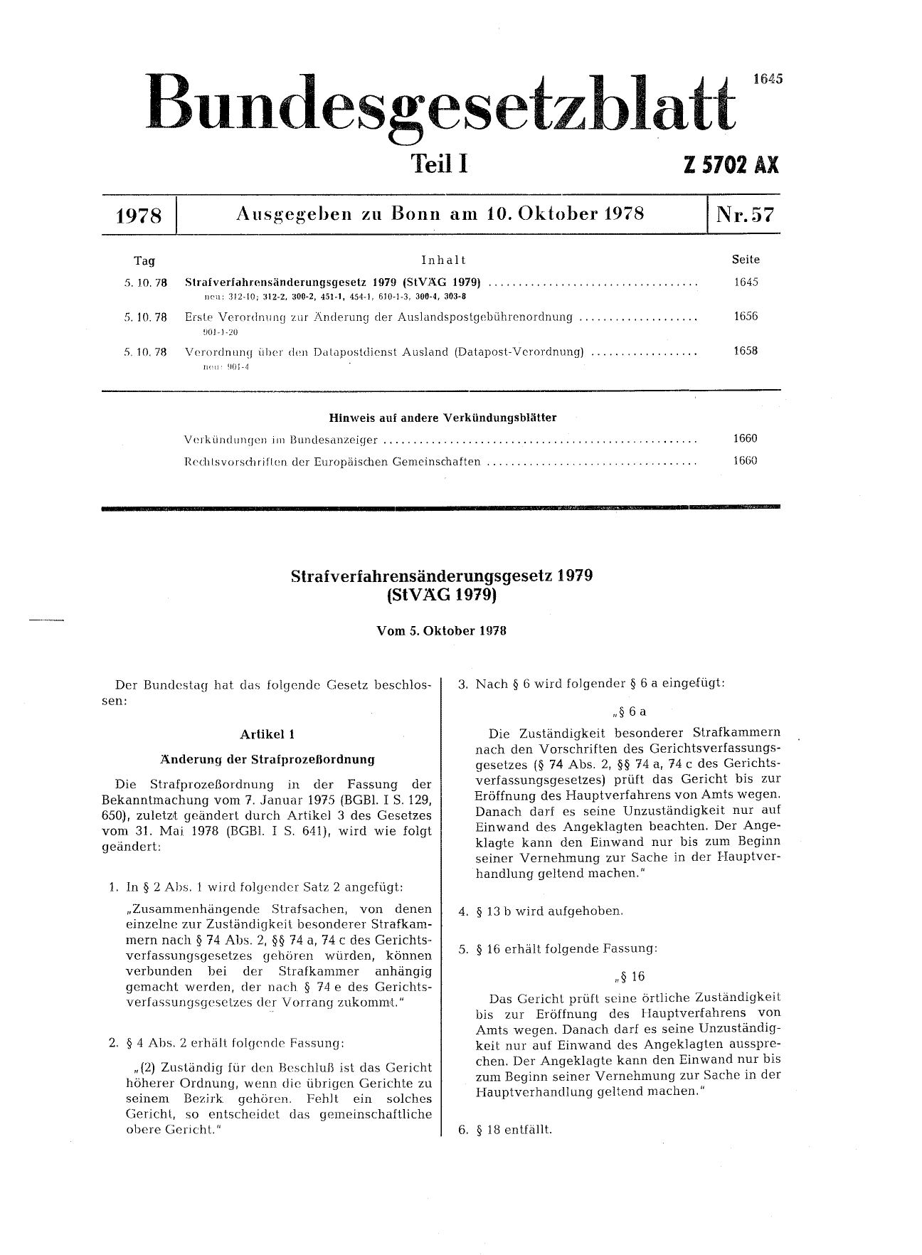 BGBl. 1978, Seite 1645 — Originalseite als Abbildung