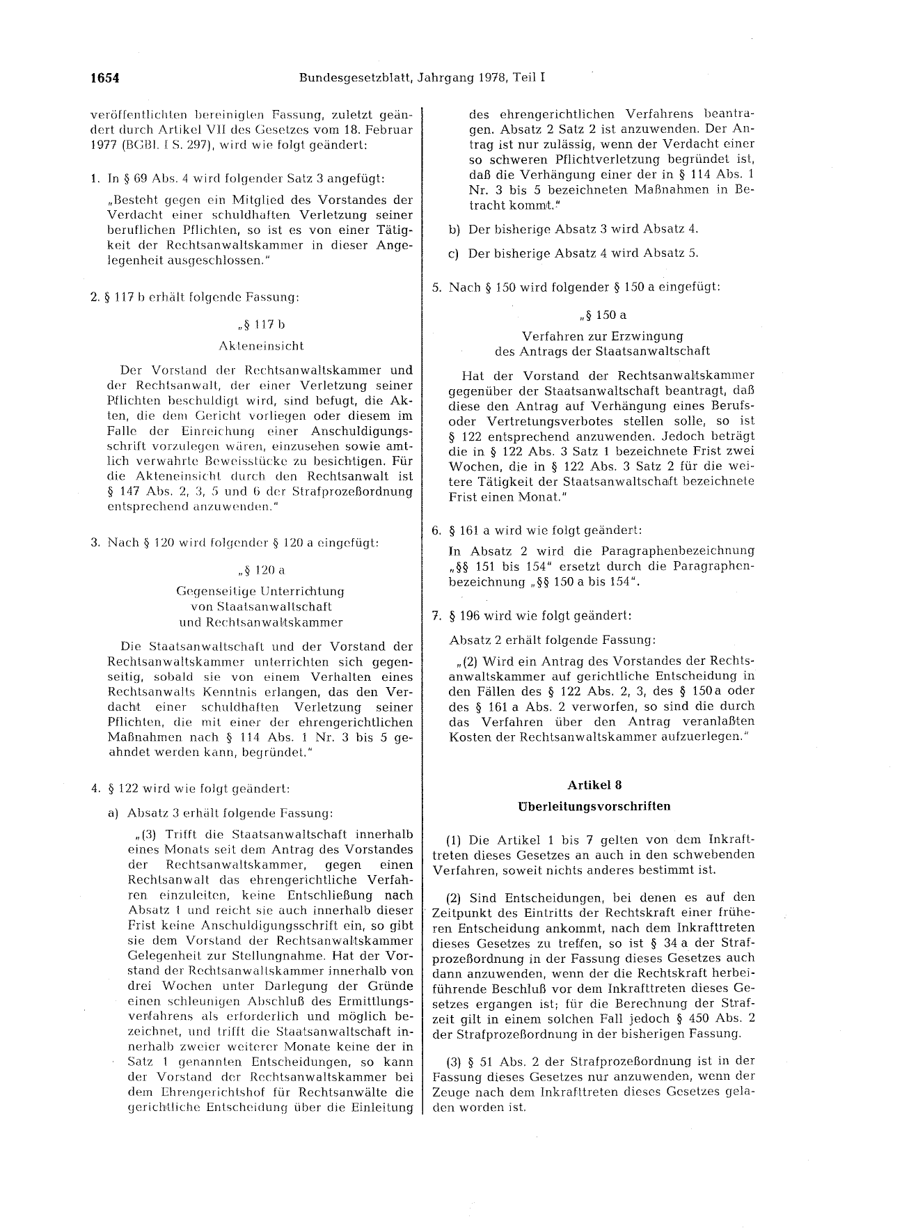 BGBl. 1978, Seite 1654 — Originalseite als Abbildung