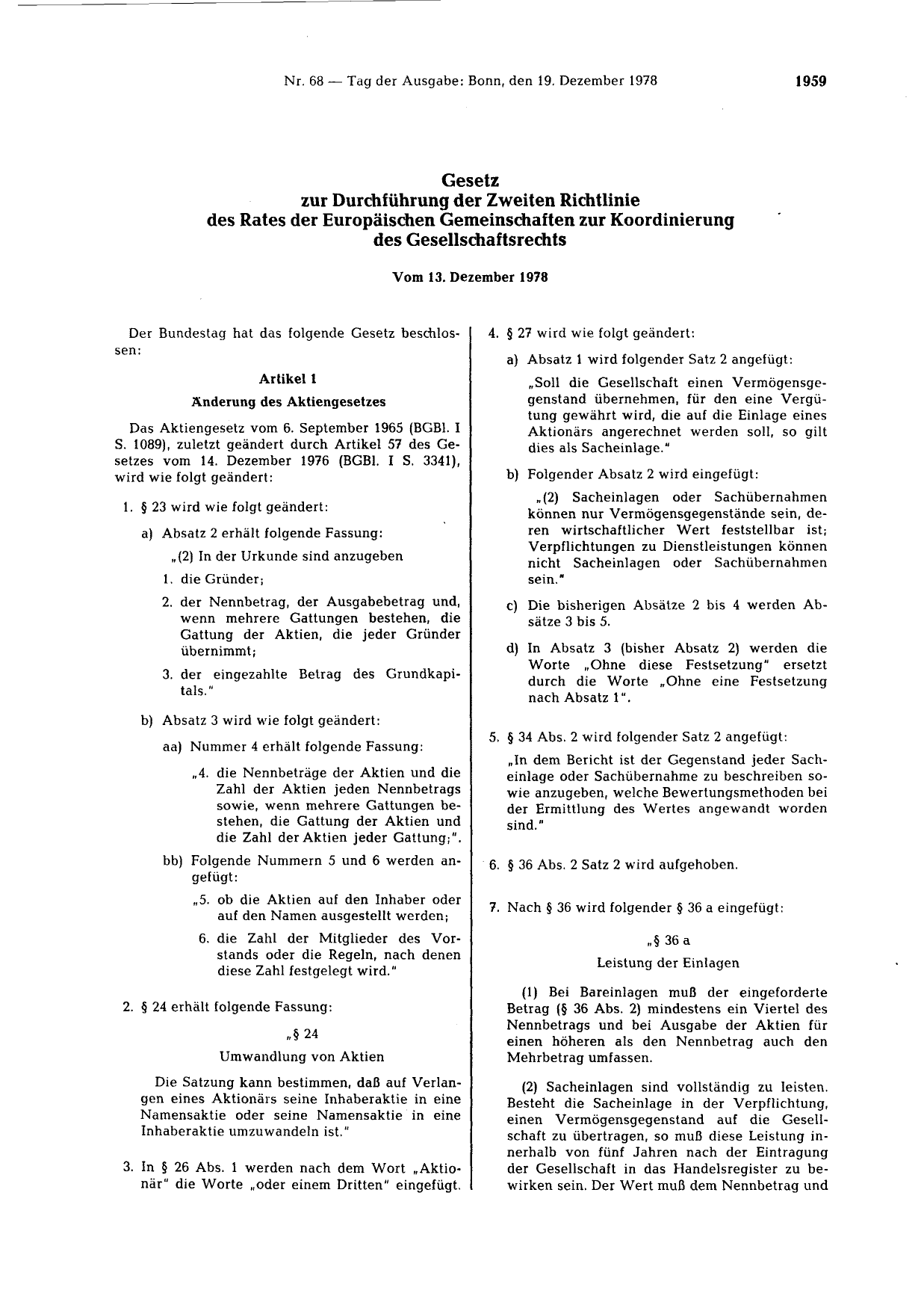 BGBl. 1978, Seite 1959 — Originalseite als Abbildung