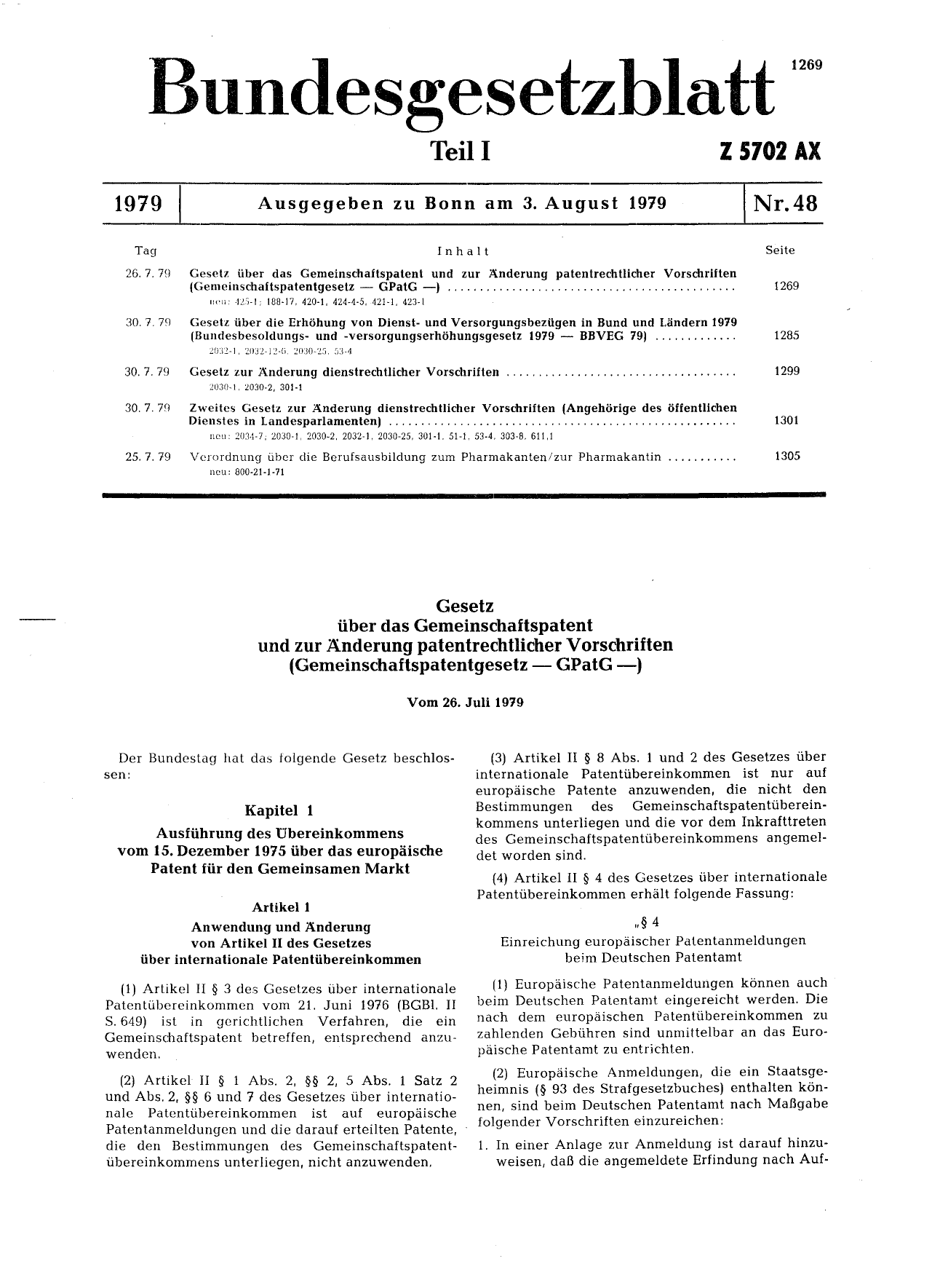 BGBl. 1979, Seite 1269 — Originalseite als Abbildung