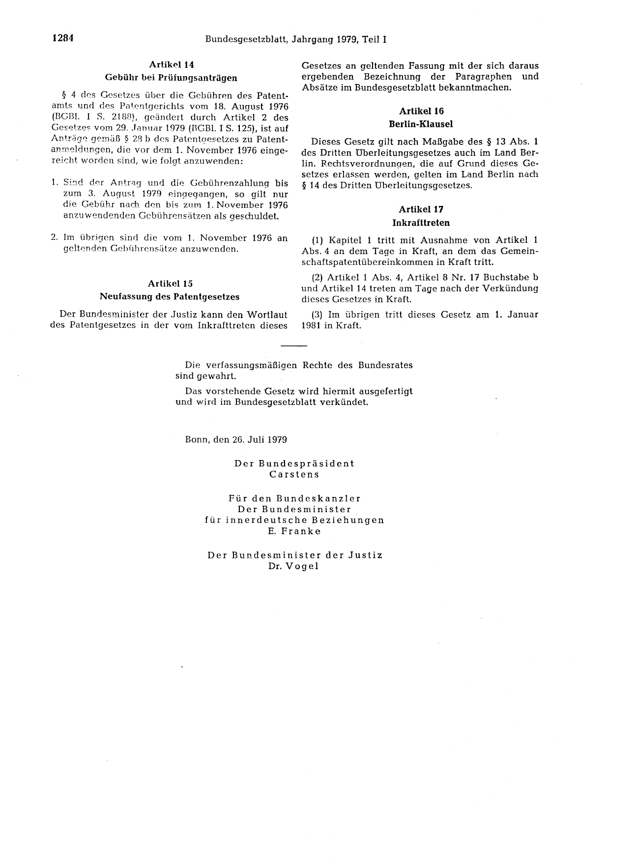 BGBl. 1979, Seite 1284 — Originalseite als Abbildung