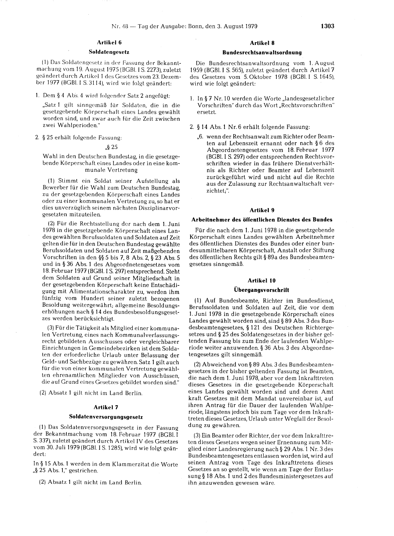 BGBl. 1979, Seite 1303 — Originalseite als Abbildung