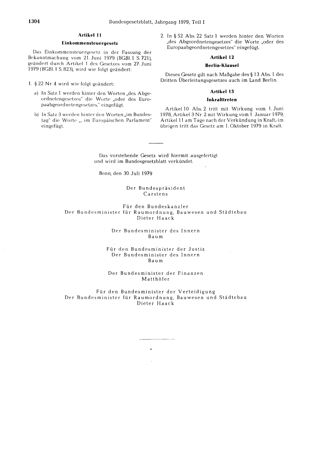 BGBl. 1979, Seite 1304 — Originalseite als Abbildung