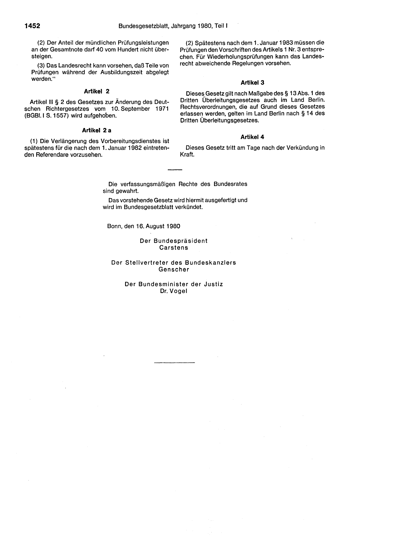 BGBl. 1980, Seite 1452 — Originalseite als Abbildung