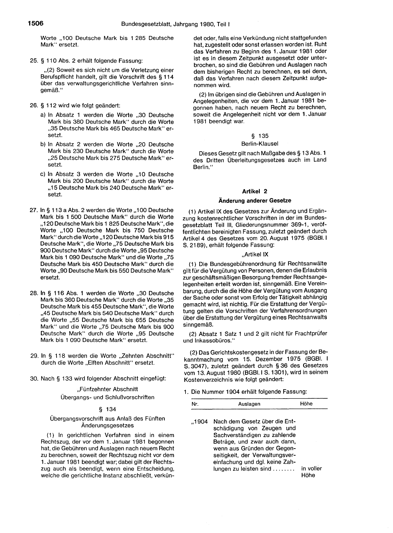 BGBl. 1980, Seite 1506 — Originalseite als Abbildung