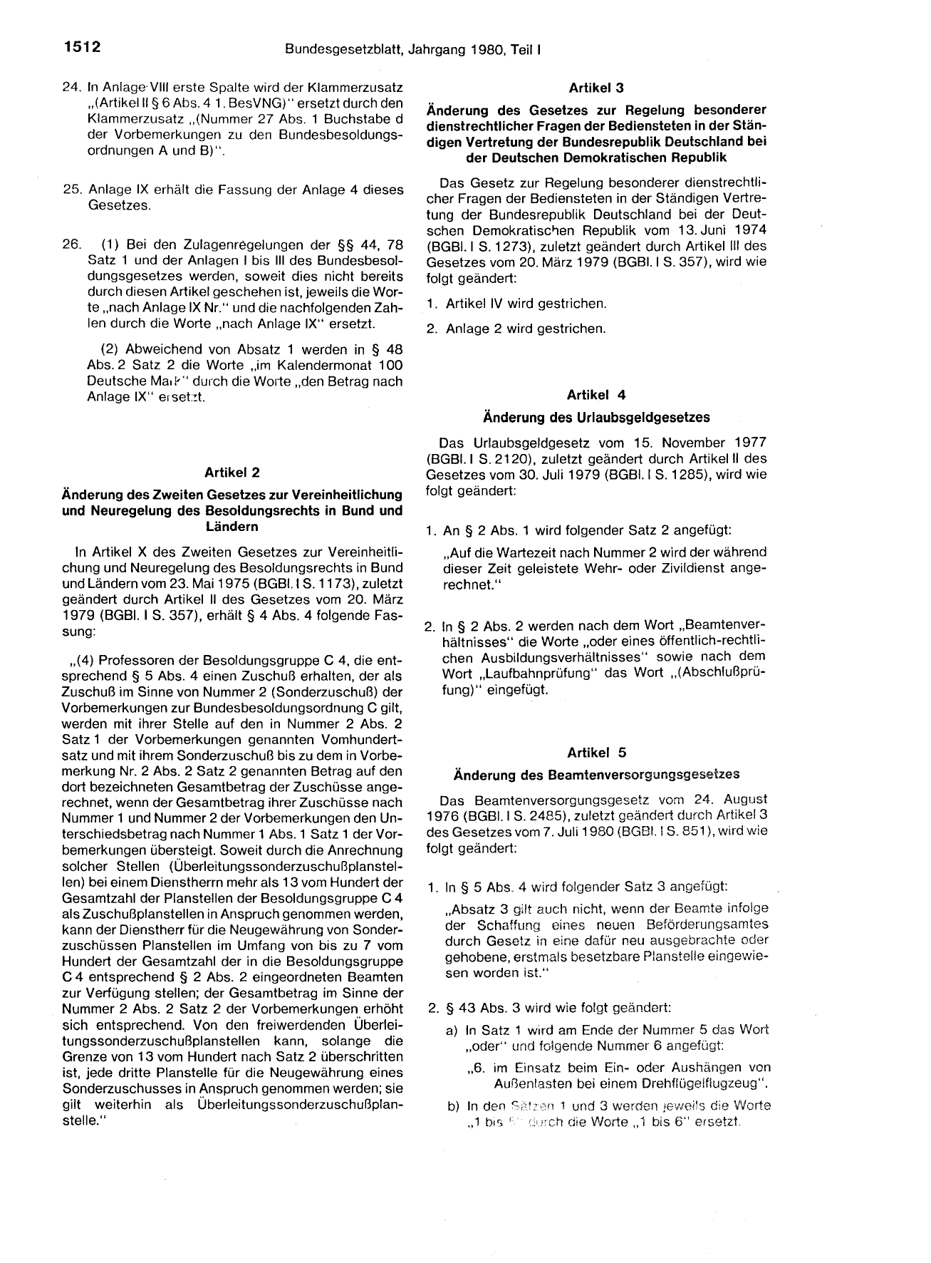 BGBl. 1980, Seite 1512 — Originalseite als Abbildung