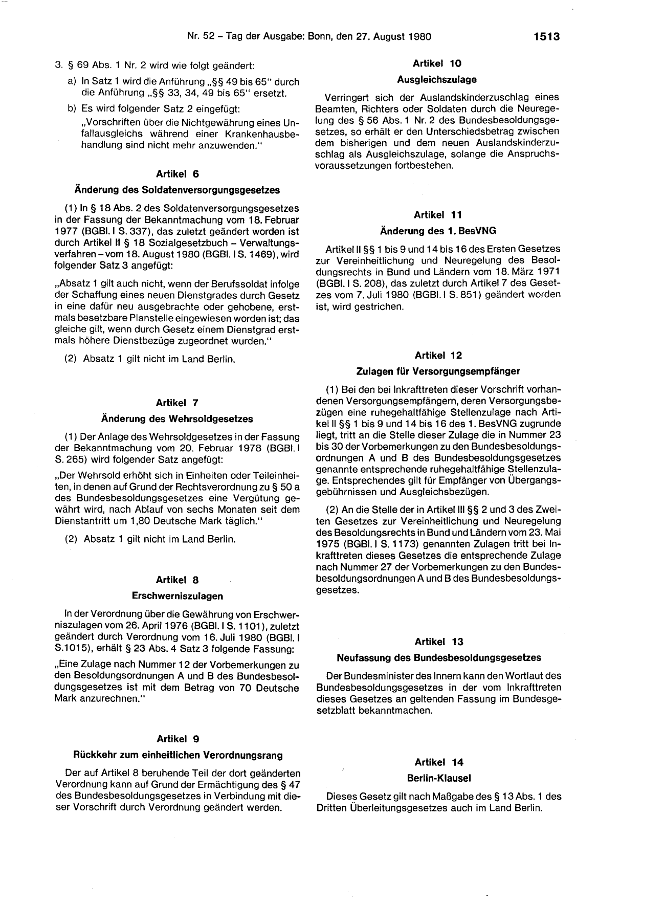 BGBl. 1980, Seite 1513 — Originalseite als Abbildung