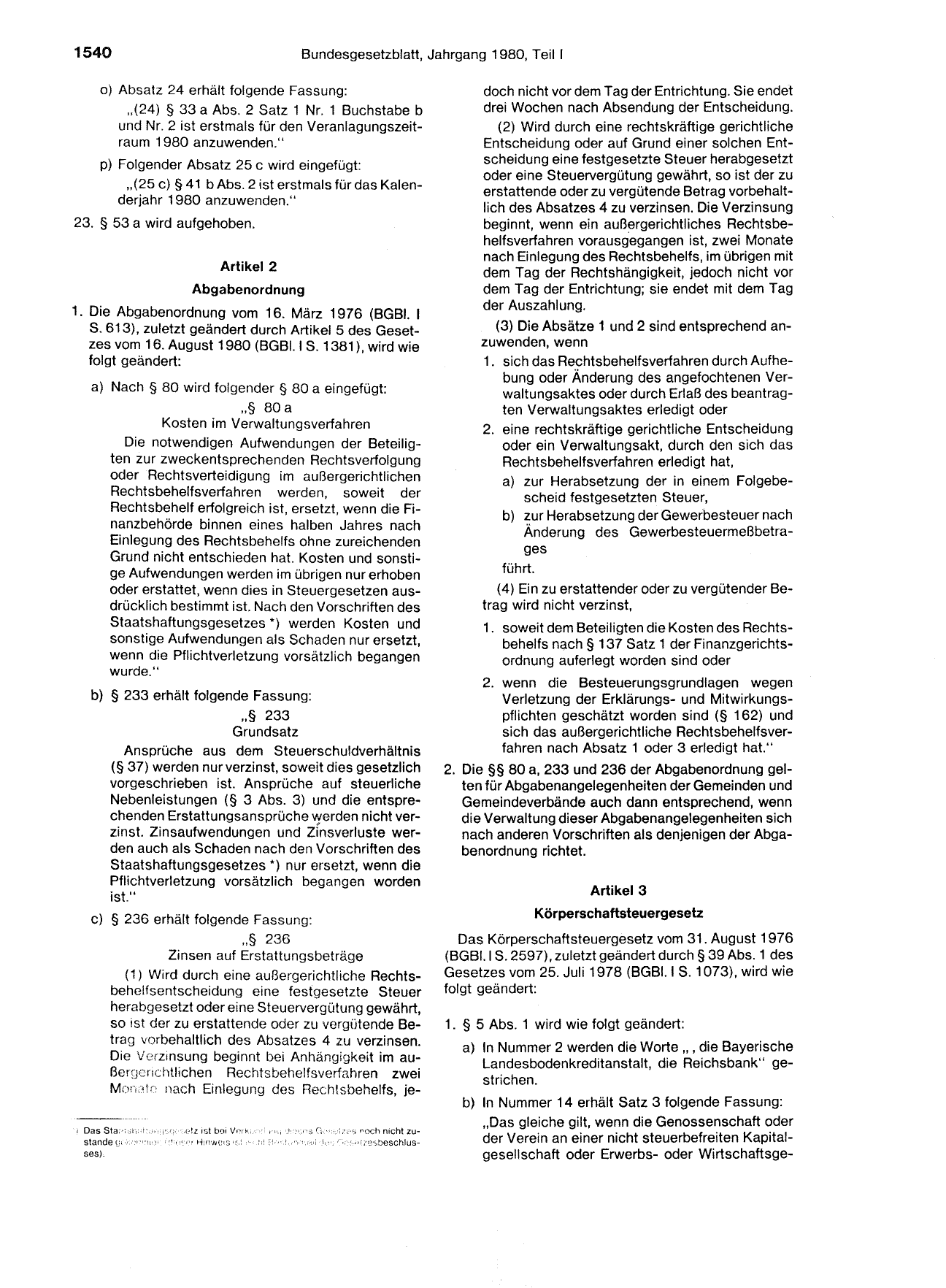 BGBl. 1980, Seite 1540 — Originalseite als Abbildung