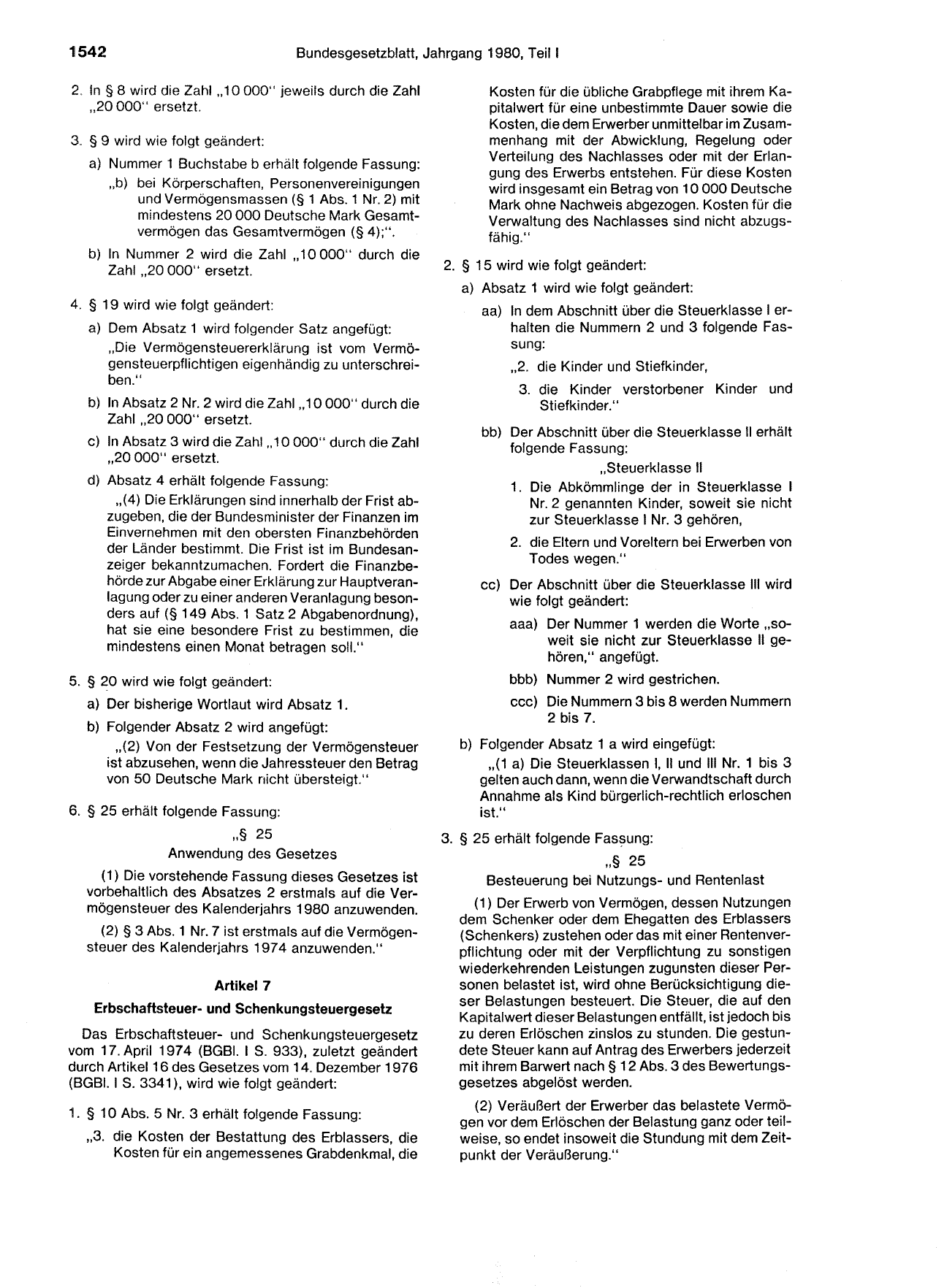 BGBl. 1980, Seite 11542 — Originalseite als Abbildung