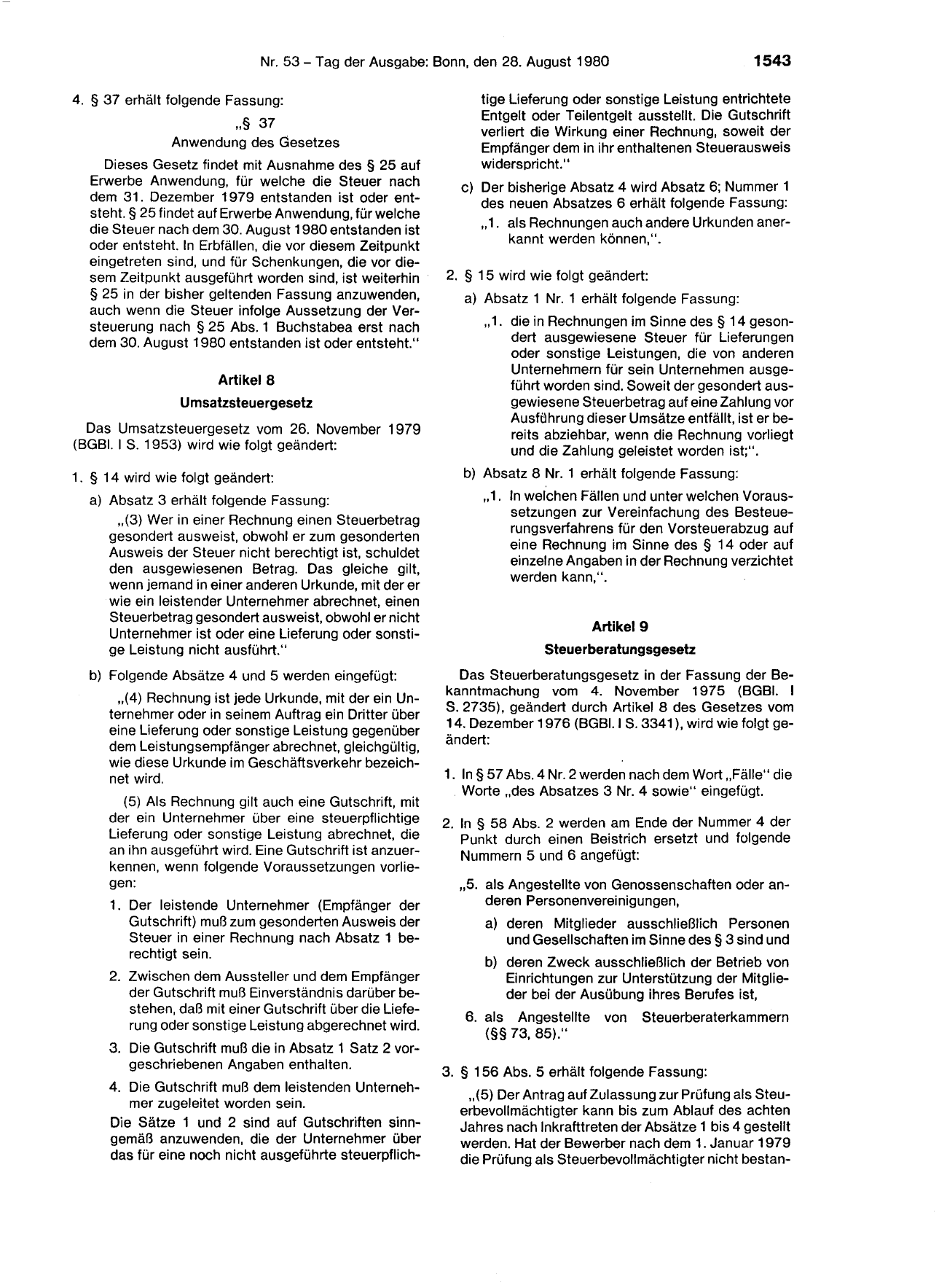BGBl. 1980, Seite 1543 — Originalseite als Abbildung
