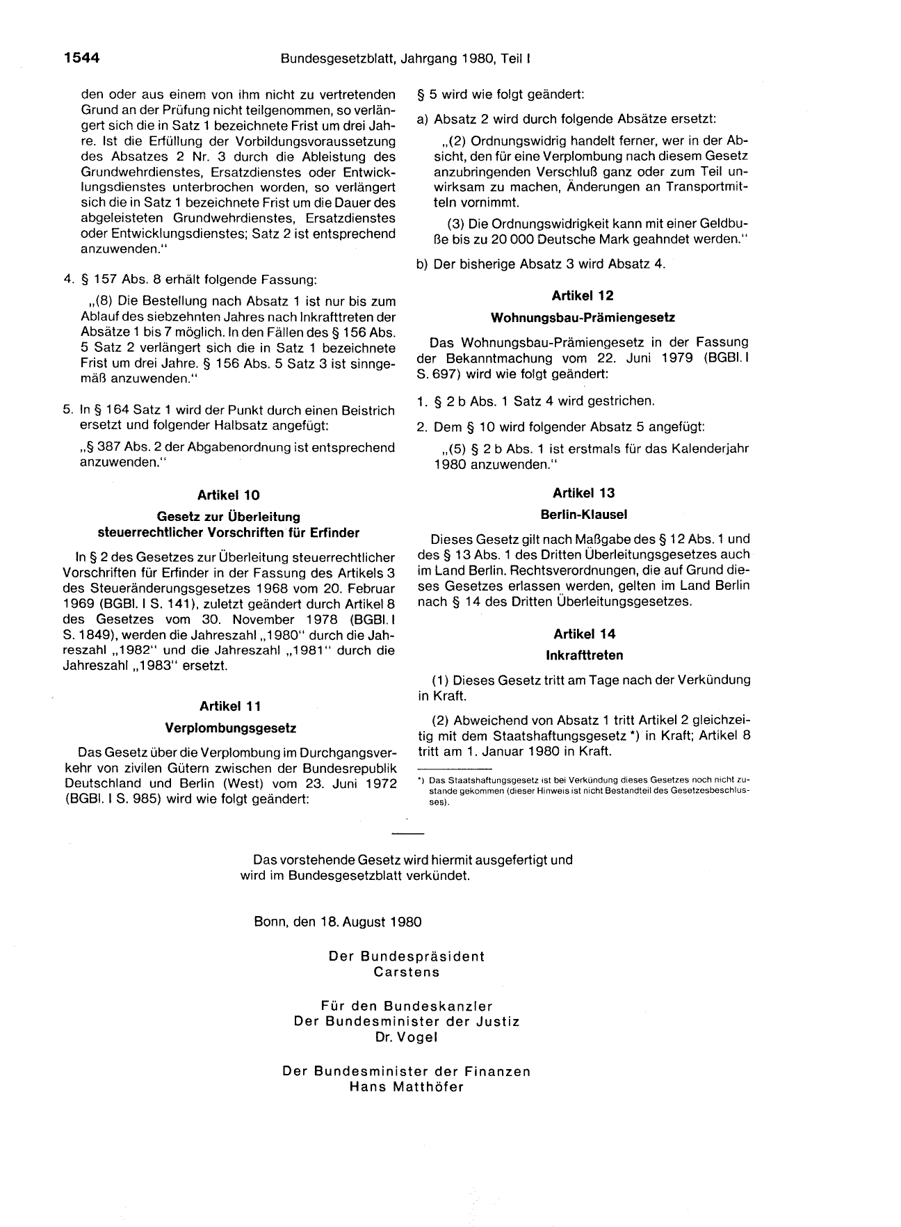 BGBl. 1980, Seite 1544 — Originalseite als Abbildung